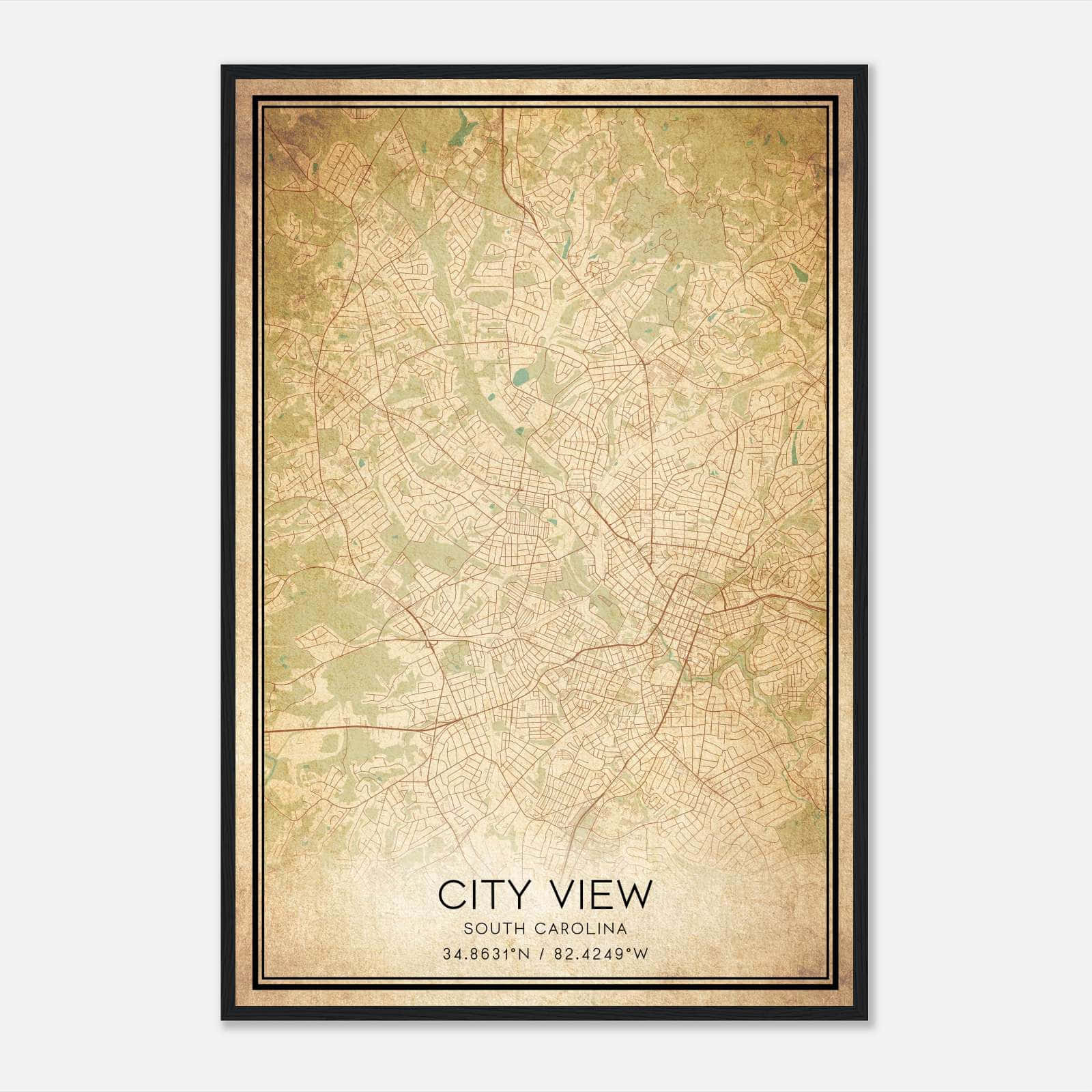 Vintage City View South Carolina Map Poster, City View SC City Road Wall Art Print Vintage City View South Carolina Map Poster, City View SC City Road Wall Art Print