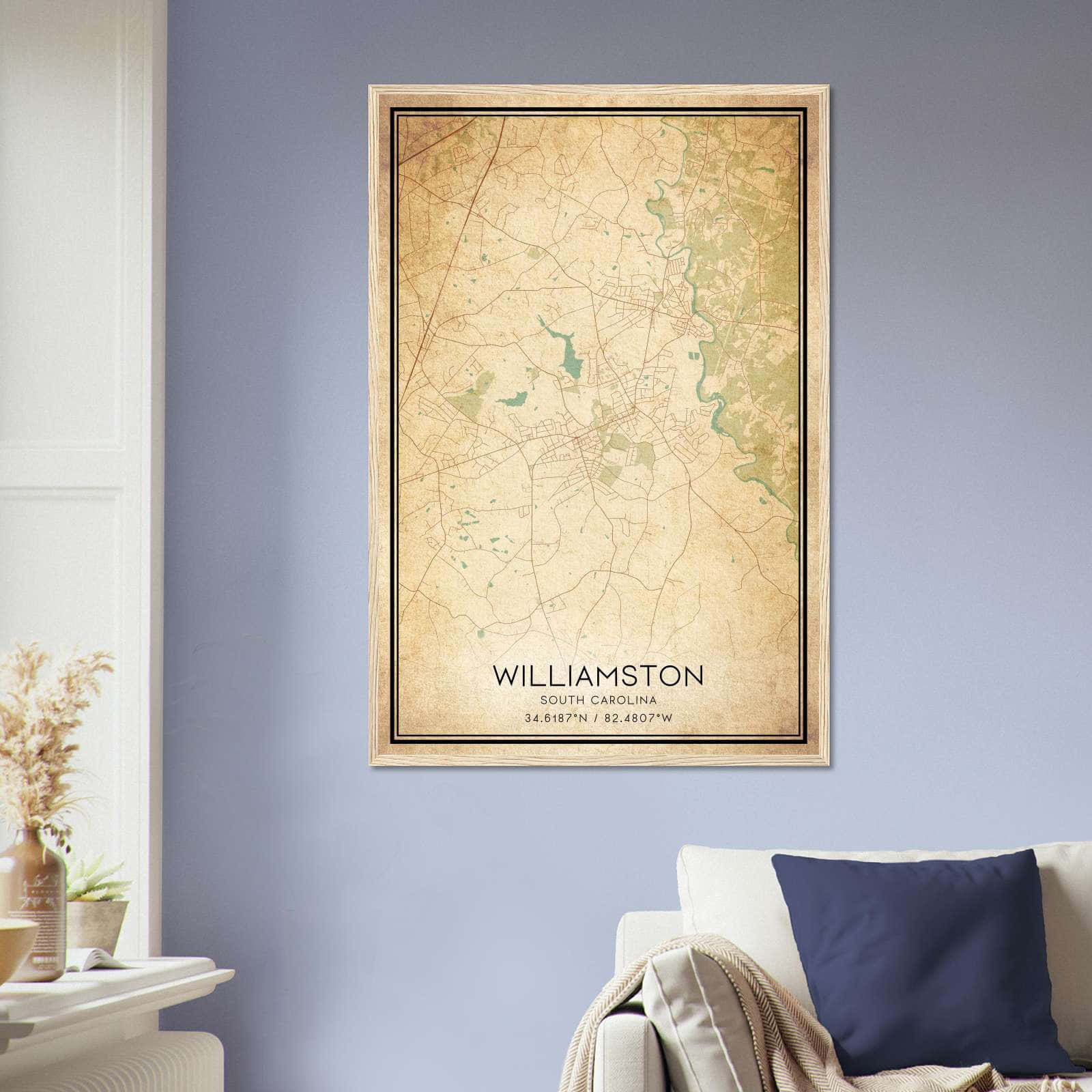 Vintage Williamston South Carolina Map Poster, Williamston SC City Road Wall Art Print