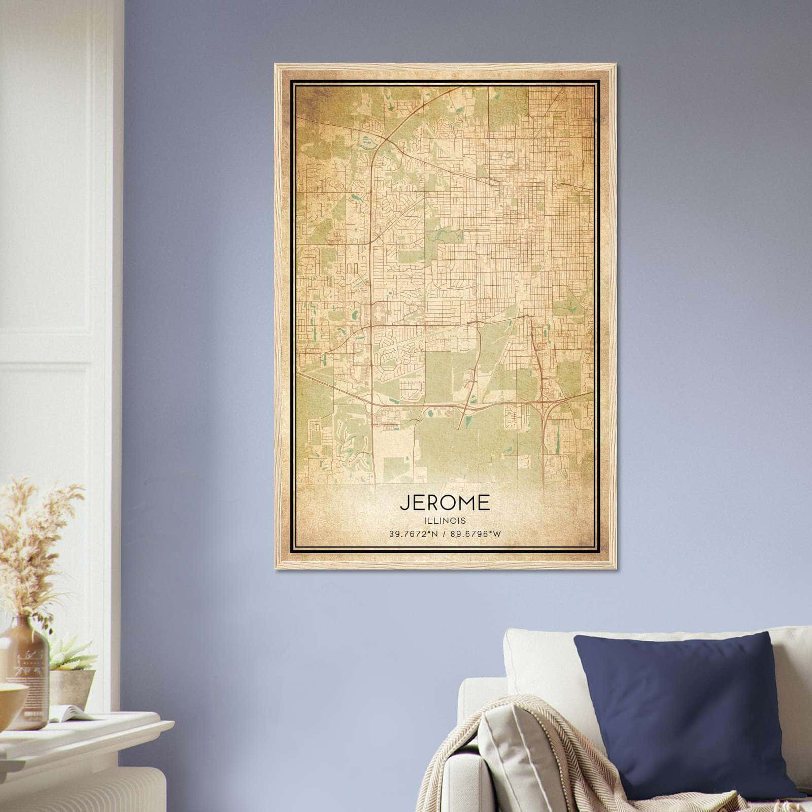 Vintage Jerome Illinois Map Poster, Jerome IL City Road Wall Art Print