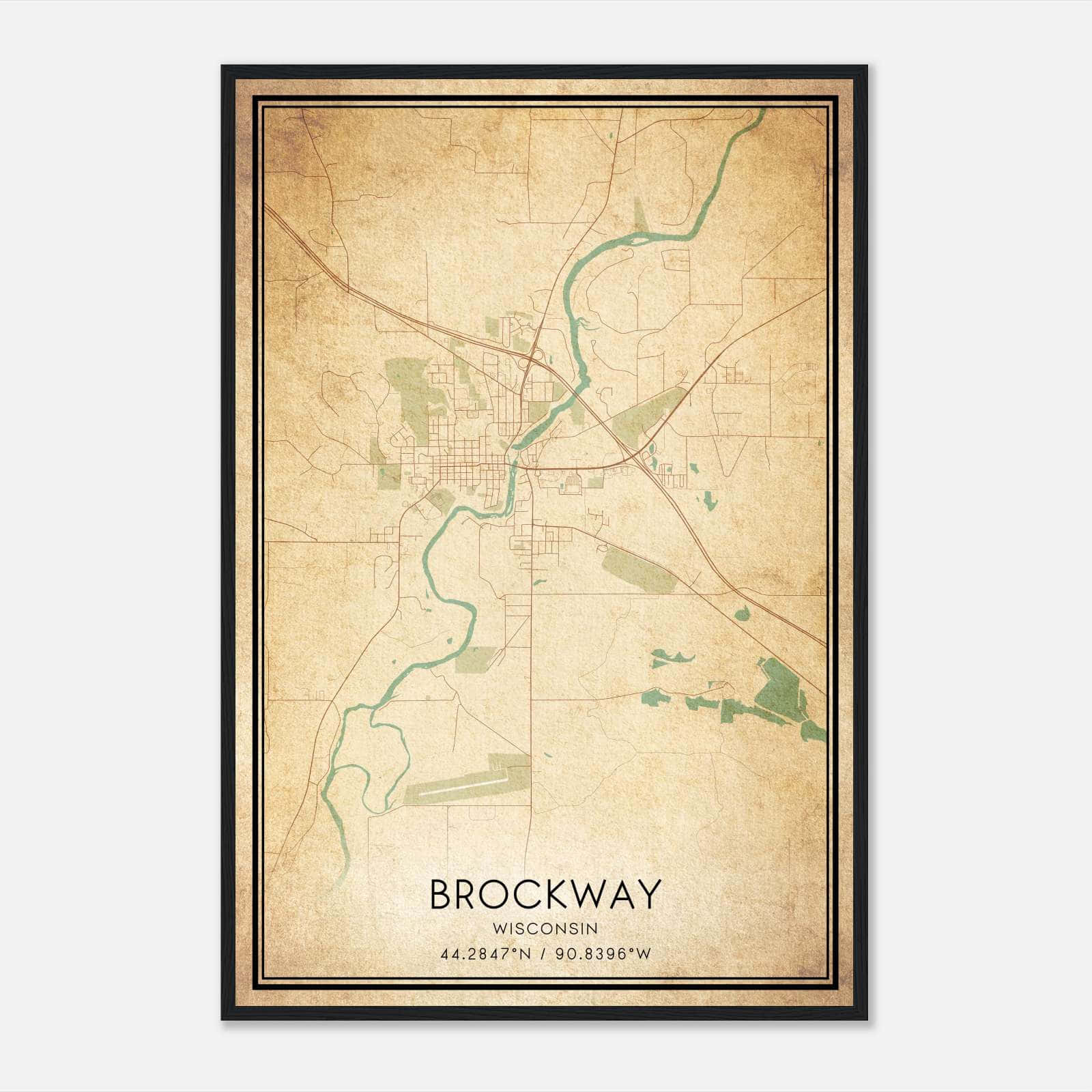 Vintage Brockway Wisconsin Map Poster, Brockway WI City Road Wall Art Print Vintage Brockway Wisconsin Map Poster, Brockway WI City Road Wall Art Print