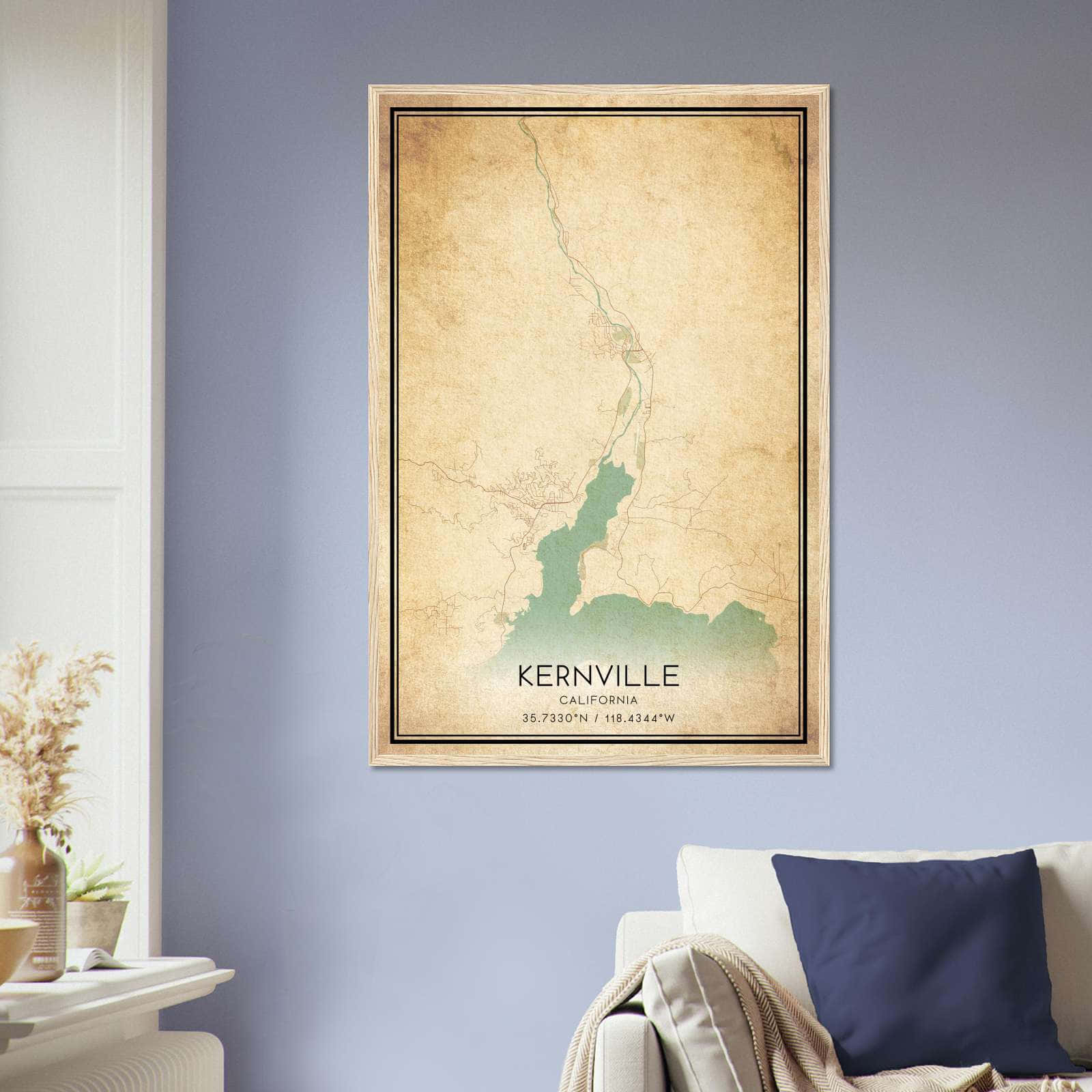 Vintage Kernville California Map Poster, Kernville CA City Road Wall Art Print