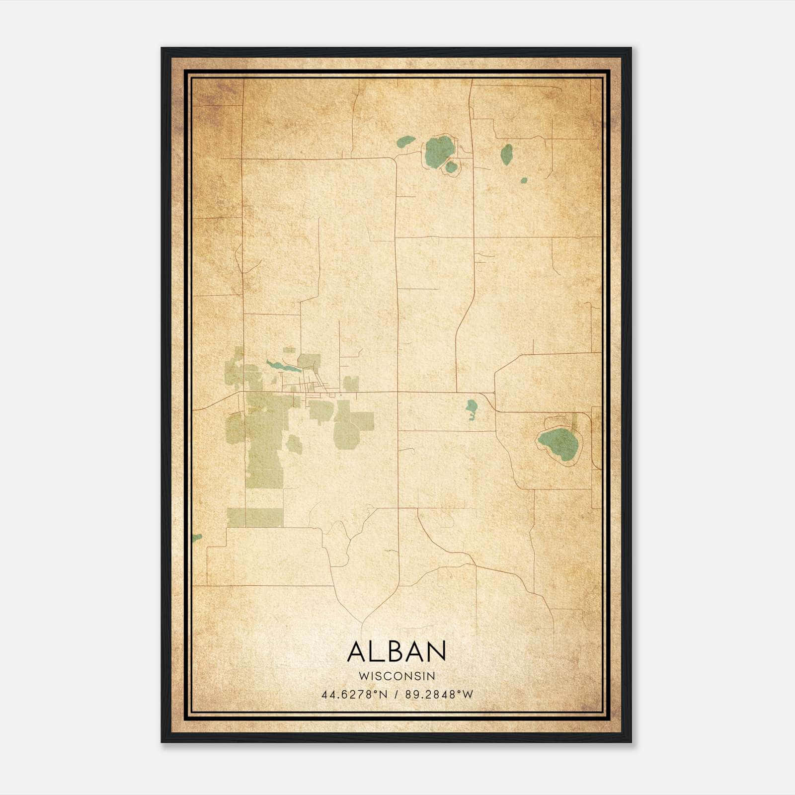 Vintage Alban Wisconsin Map Poster, Alban WI City Road Wall Art Print Vintage Alban Wisconsin Map Poster, Alban WI City Road Wall Art Print
