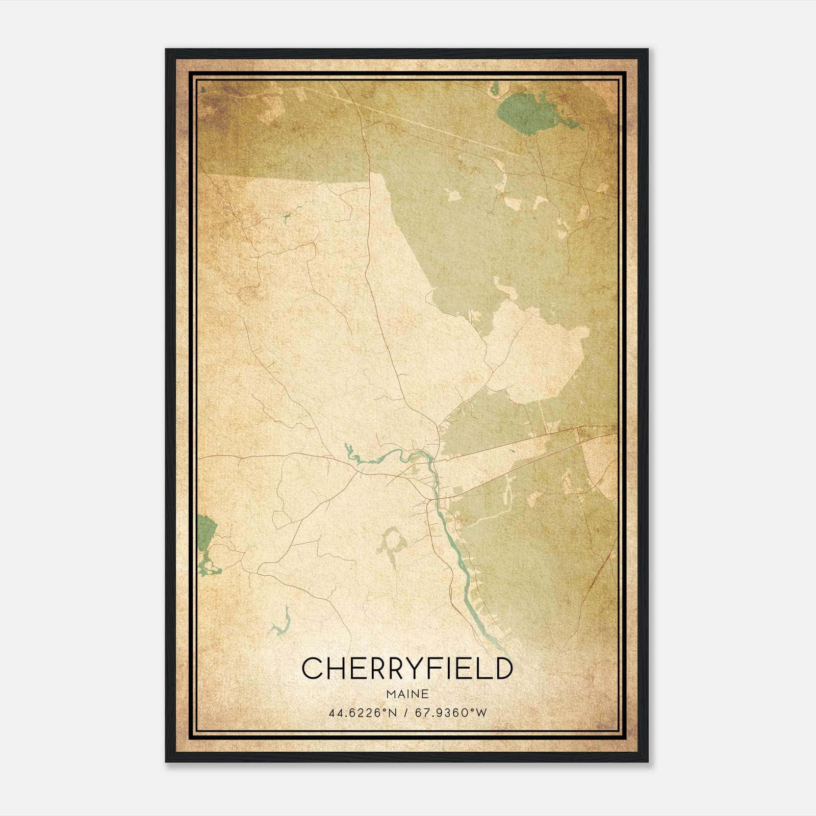 Vintage Cherryfield Maine Map Poster, Cherryfield ME City Road Wall Art Print Vintage Cherryfield Maine Map Poster, Cherryfield ME City Road Wall Art Print