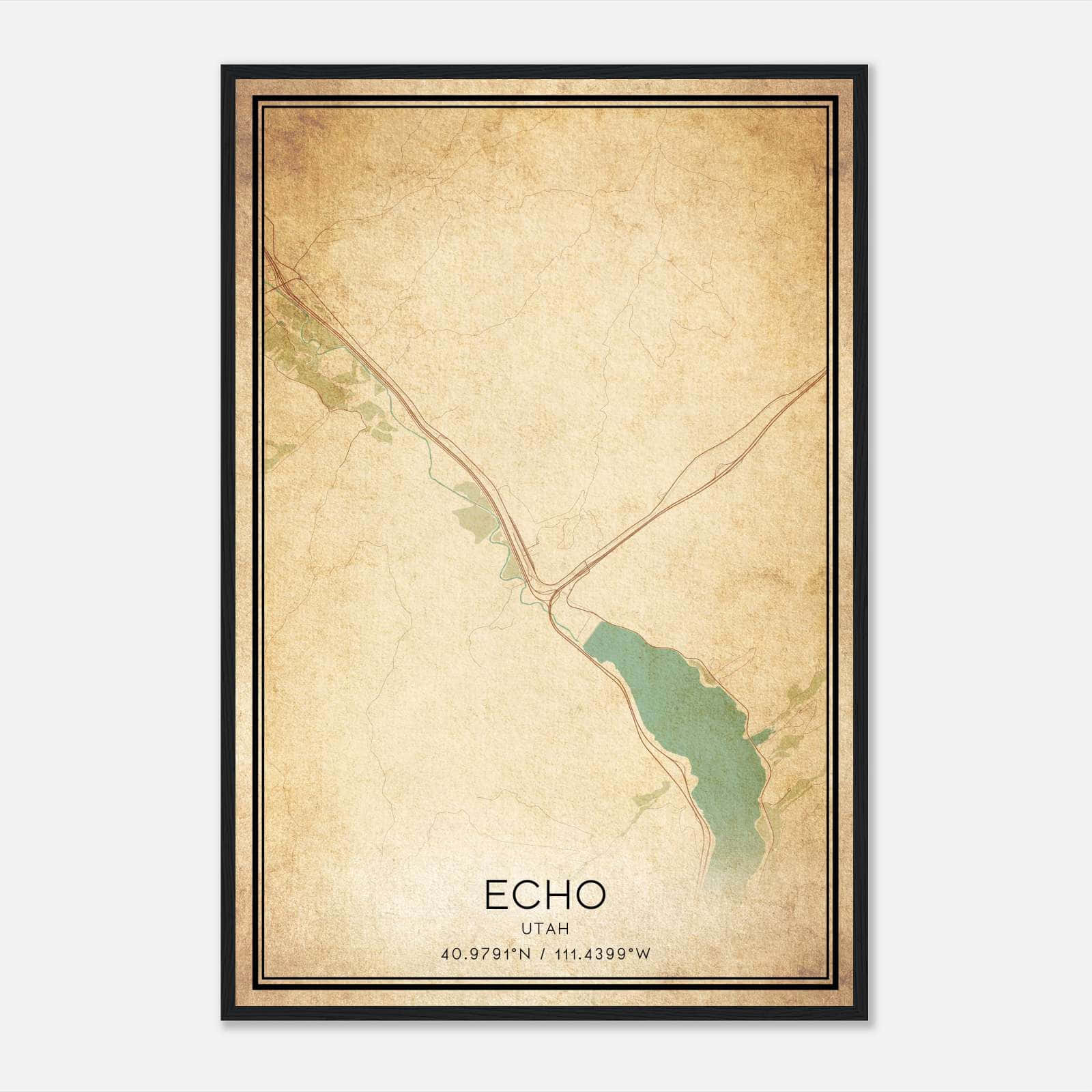 Vintage Echo Utah Map Poster, Echo UT City Road Wall Art Print Vintage Echo Utah Map Poster, Echo UT City Road Wall Art Print