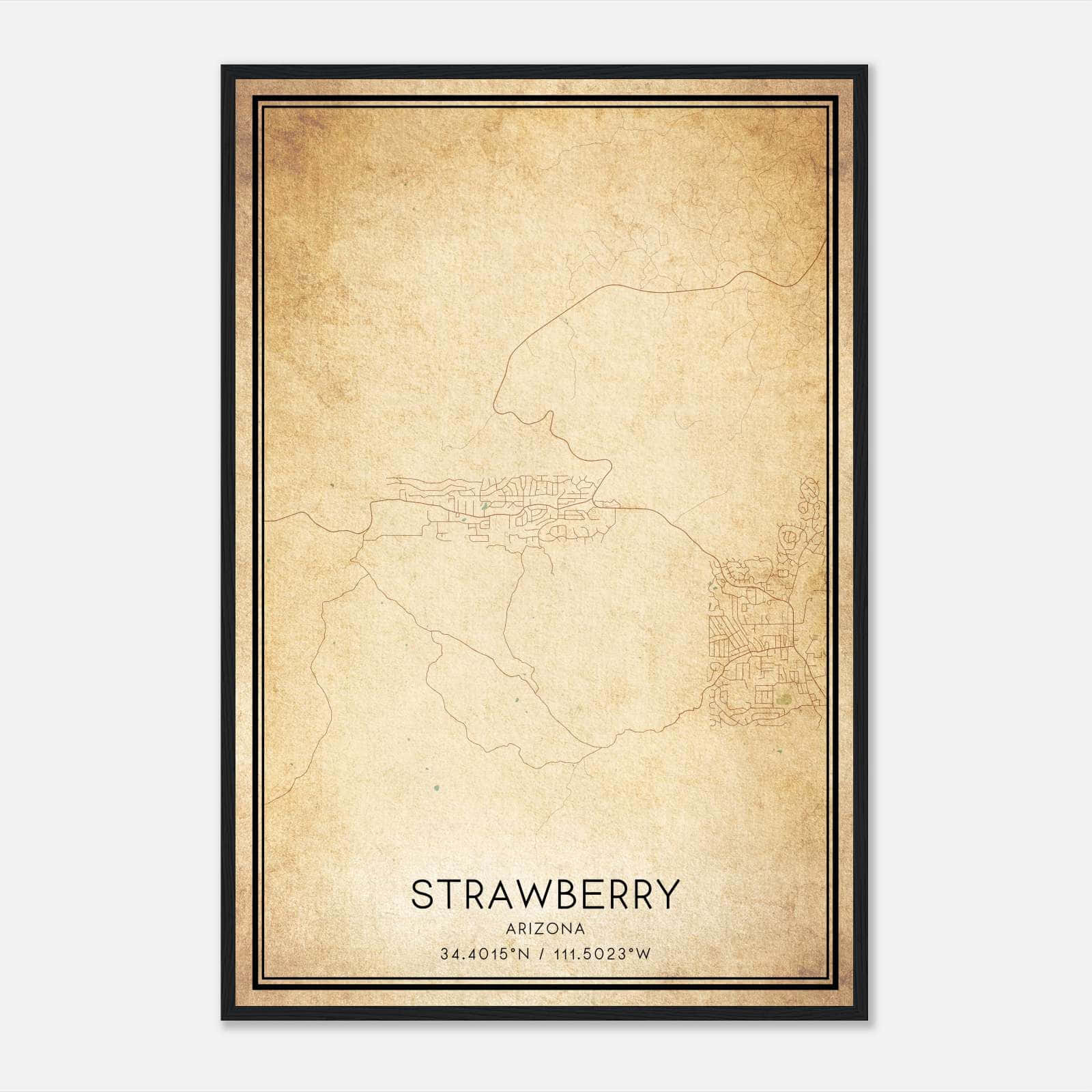 Vintage Strawberry Arizona Map Poster, Strawberry AZ City Road Wall Art Print Vintage Strawberry Arizona Map Poster, Strawberry AZ City Road Wall Art Print