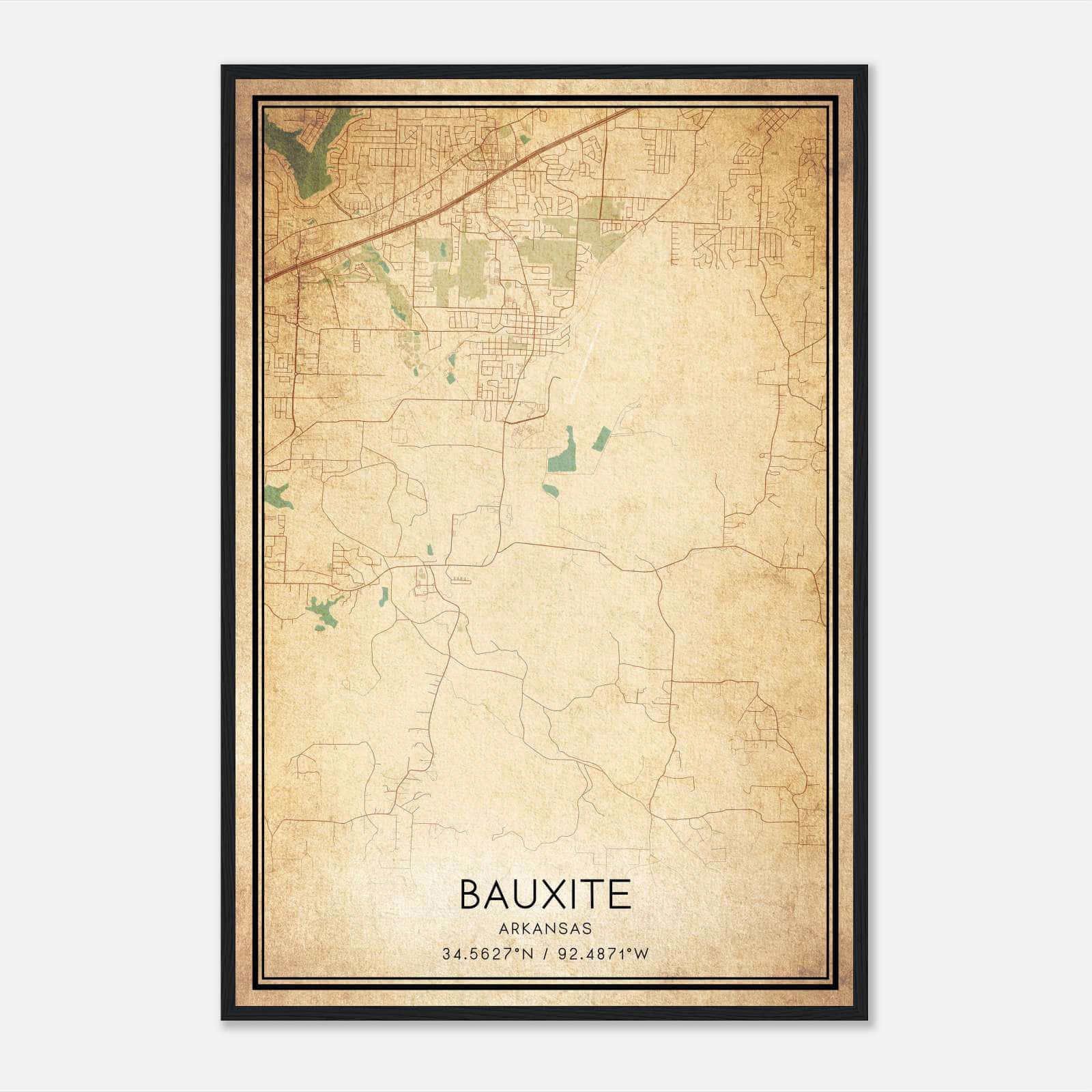 Vintage Bauxite Arkansas Map Poster, Bauxite AR City Road Wall Art Print Vintage Bauxite Arkansas Map Poster, Bauxite AR City Road Wall Art Print