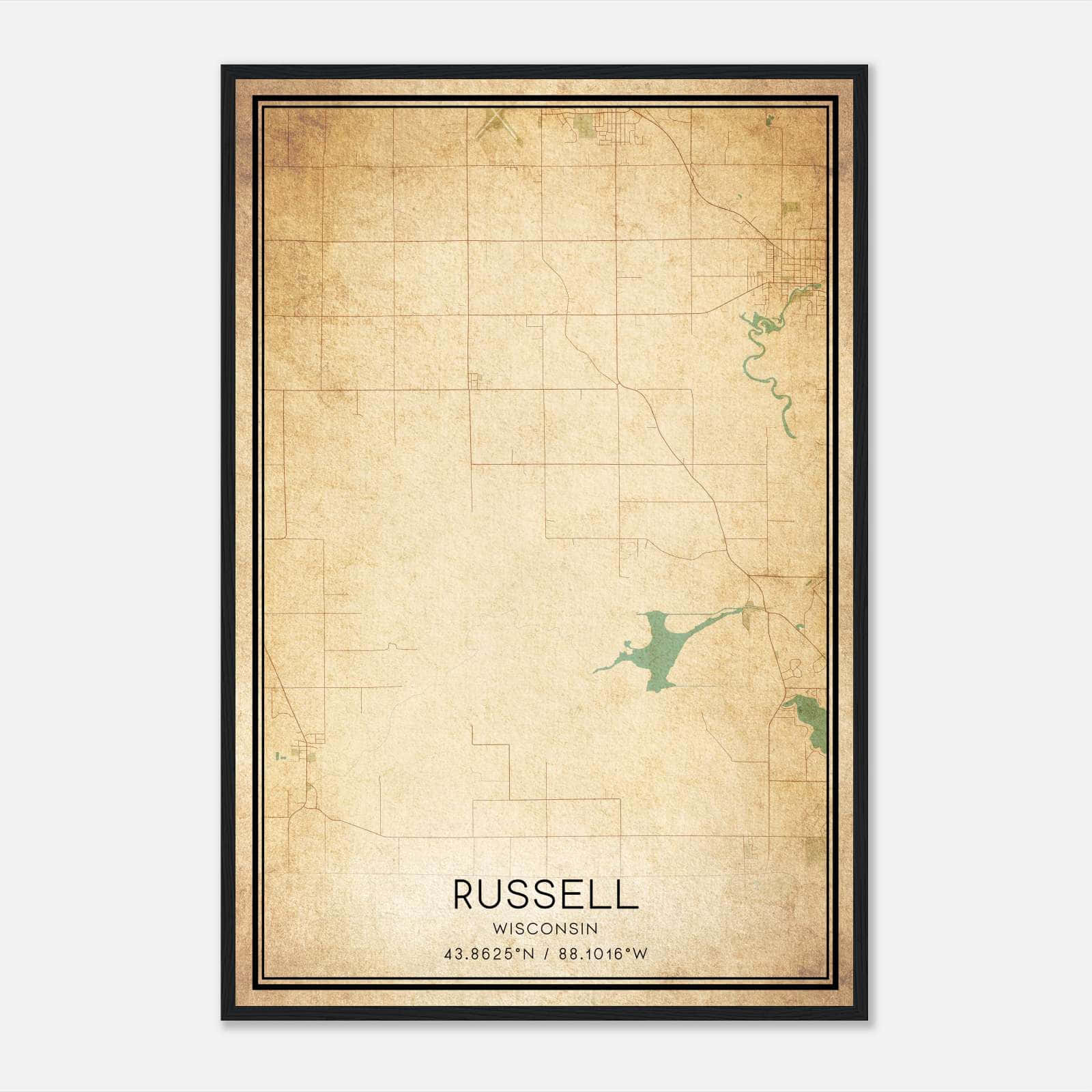 Vintage Russell Wisconsin Map Poster, Russell WI City Road Wall Art Print Vintage Russell Wisconsin Map Poster, Russell WI City Road Wall Art Print