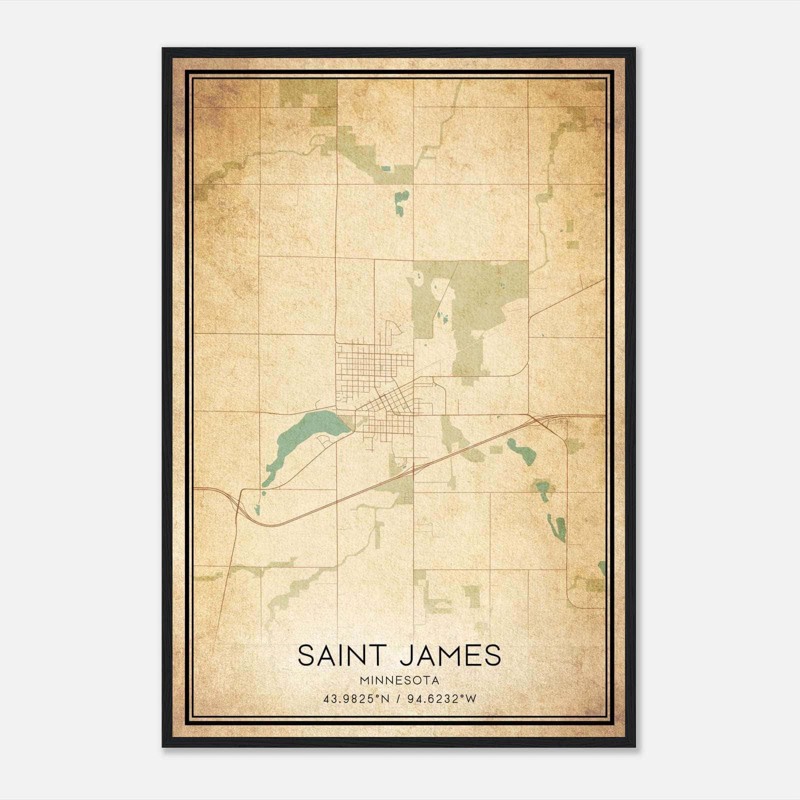 Vintage Saint James Minnesota Map Poster, Saint James MN City Road Wall Art Print Vintage Saint James Minnesota Map Poster, Saint James MN City Road Wall Art Print