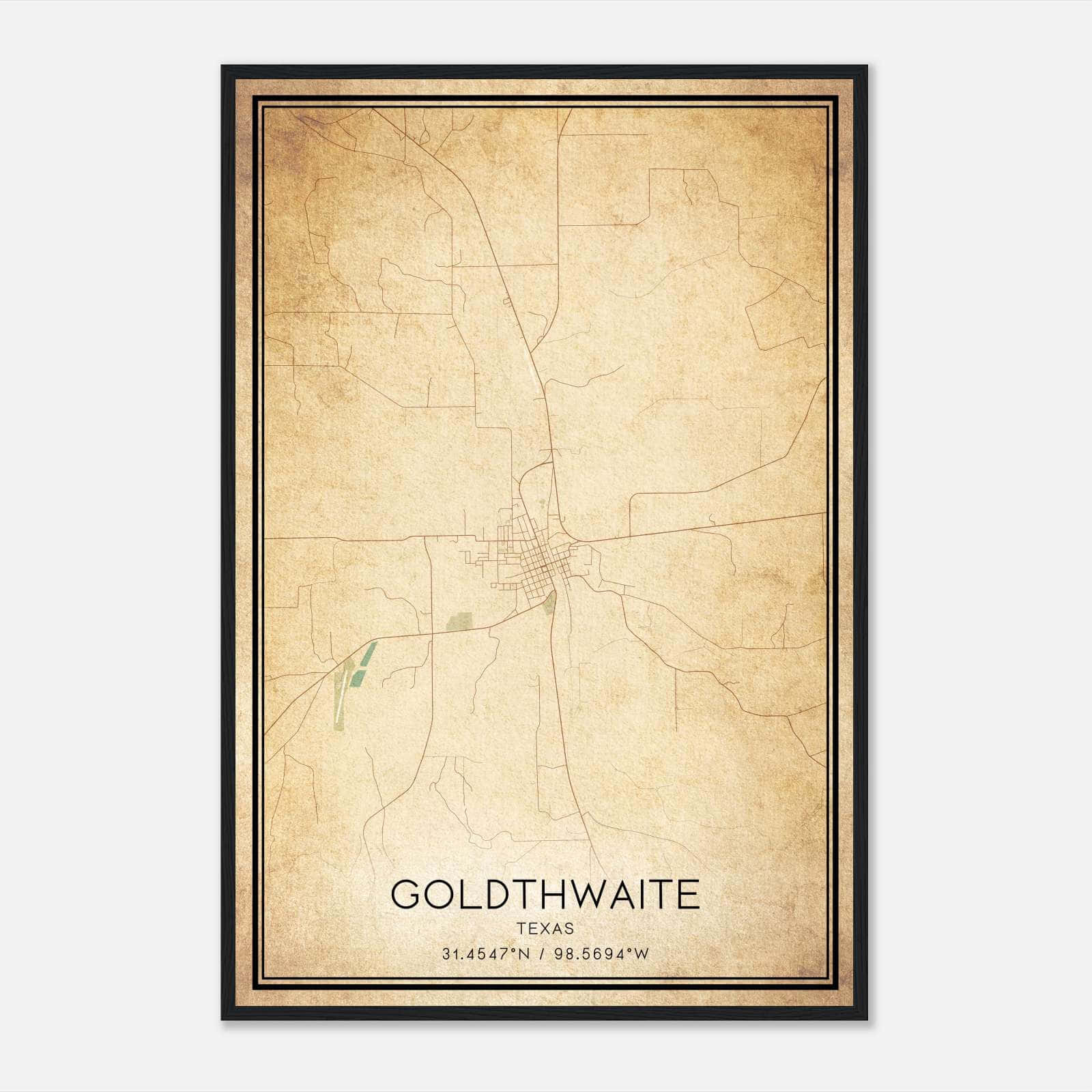 Vintage Goldthwaite Texas Map Poster, Goldthwaite TX City Road Wall Art Print Vintage Goldthwaite Texas Map Poster, Goldthwaite TX City Road Wall Art Print