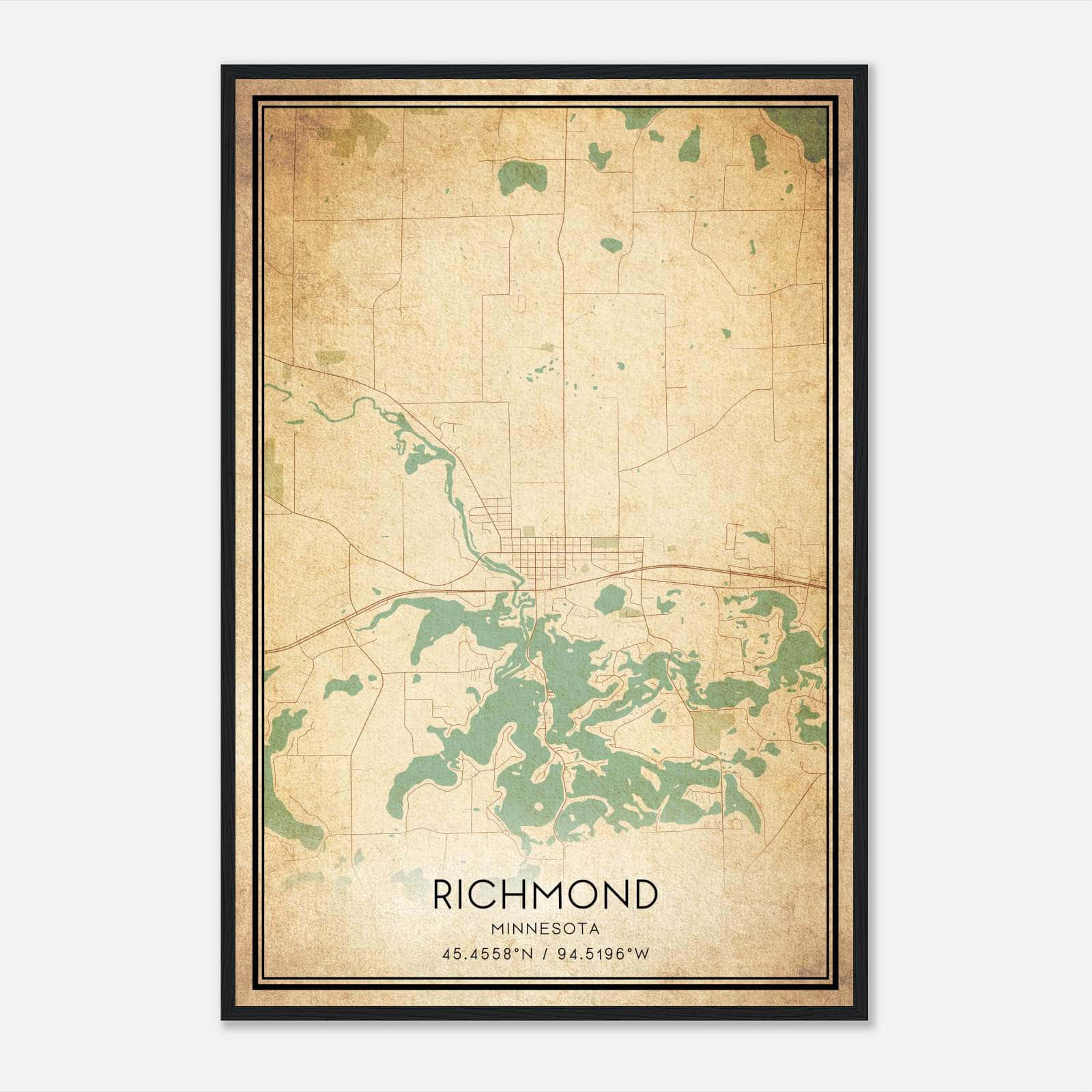 Vintage Richmond Minnesota Map Poster, Richmond MN City Road Wall Art Print Vintage Richmond Minnesota Map Poster, Richmond MN City Road Wall Art Print