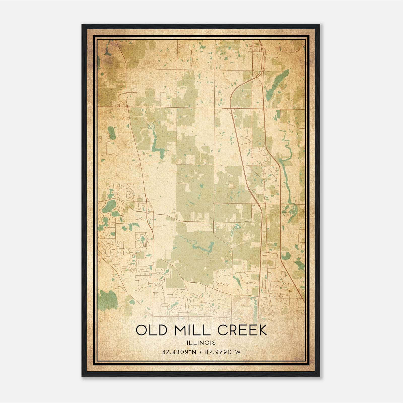 Vintage Old Mill Creek Illinois Map Poster, Old Mill Creek IL City Road Wall Art Print Vintage Old Mill Creek Illinois Map Poster, Old Mill Creek IL City Road Wall Art Print