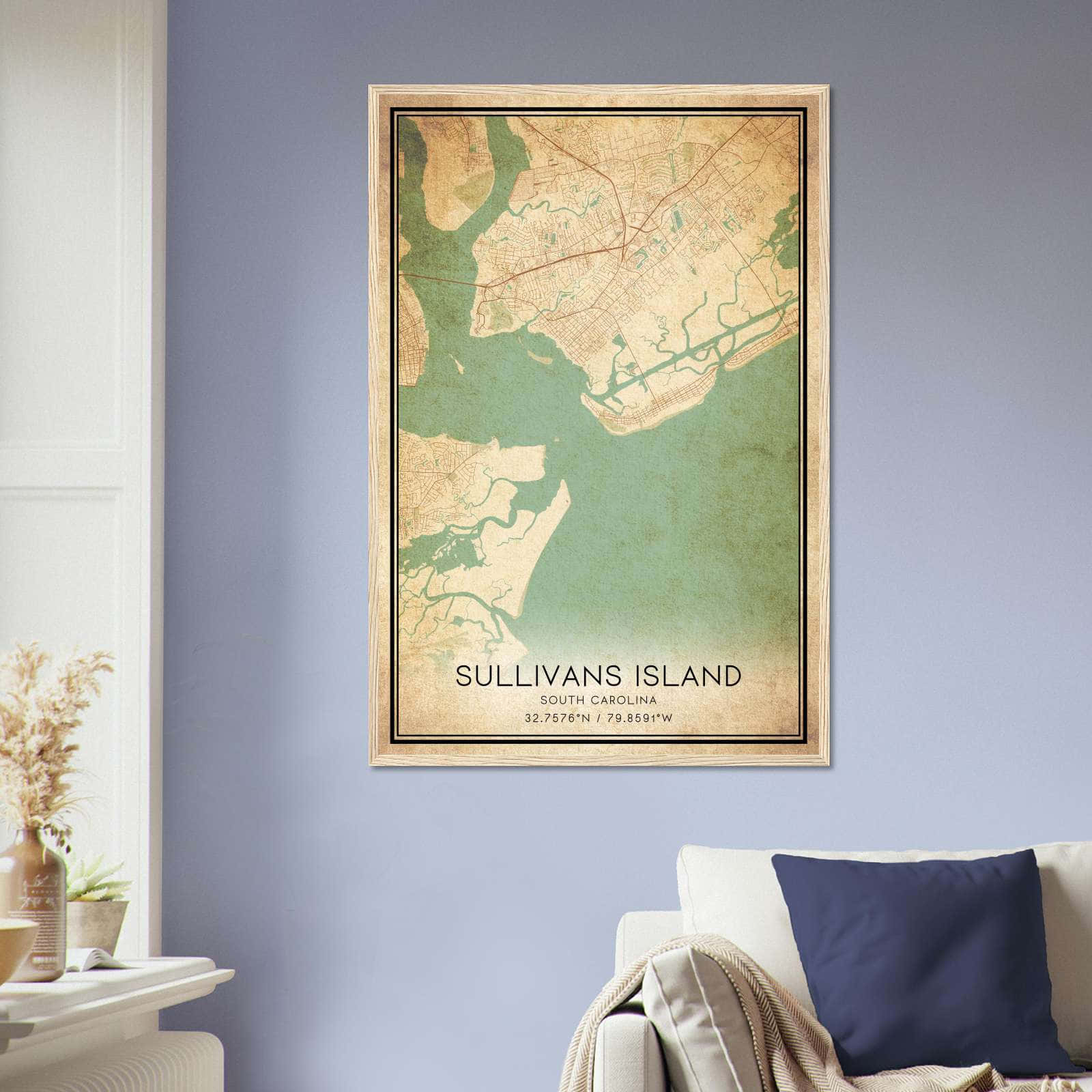Vintage Sullivans Island South Carolina Map Poster, Sullivans Island SC City Road Wall Art Print