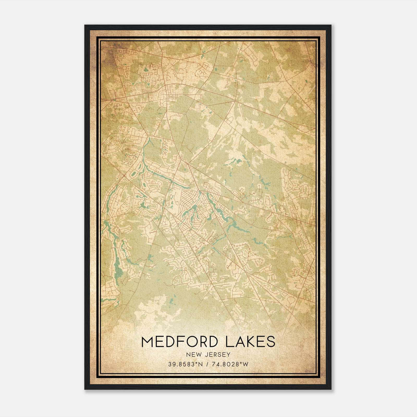 Vintage Medford Lakes New Jersey Map Poster, Medford Lakes NJ City Road Wall Art Print Vintage Medford Lakes New Jersey Map Poster, Medford Lakes NJ City Road Wall Art Print