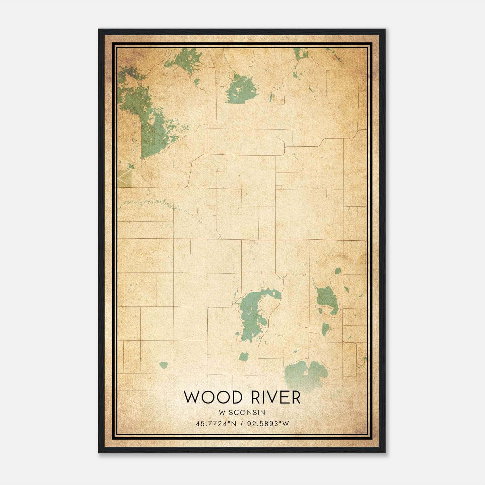 Vintage Wood River Wisconsin Map Poster, Wood River WI City Road Wall Art Print Vintage Wood River Wisconsin Map Poster, Wood River WI City Road Wall Art Print