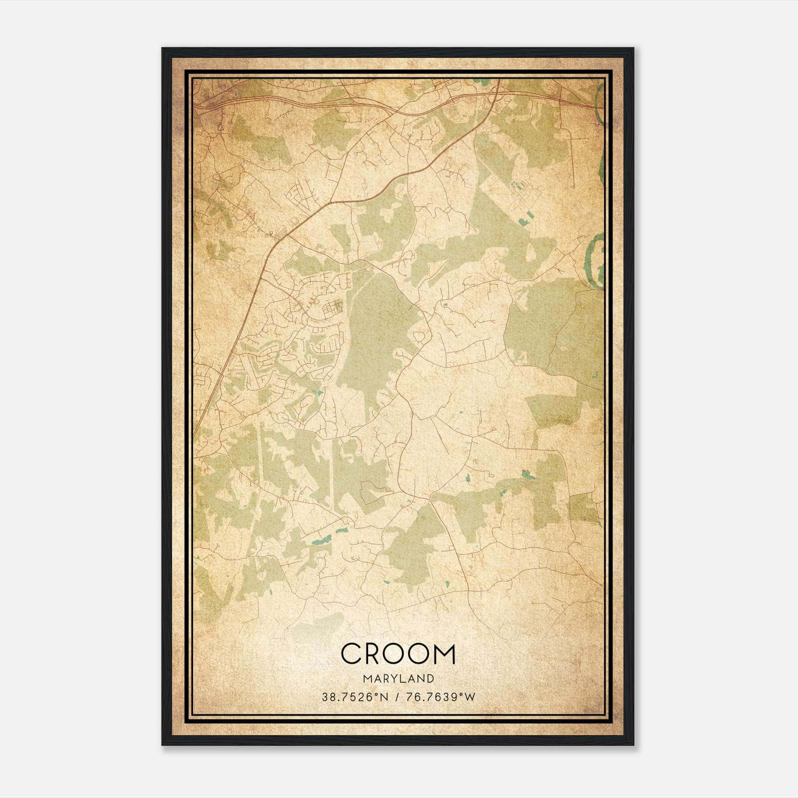 Vintage Croom Maryland Map Poster, Croom MD City Road Wall Art Print Vintage Croom Maryland Map Poster, Croom MD City Road Wall Art Print