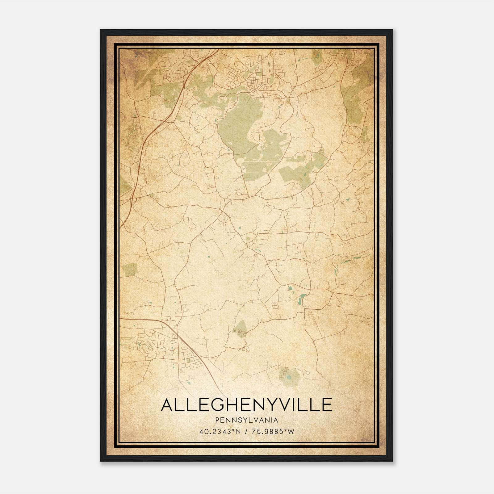 Vintage Alleghenyville Pennsylvania Map Poster, Alleghenyville PA City Road Wall Art Print Vintage Alleghenyville Pennsylvania Map Poster, Alleghenyville PA City Road Wall Art Print