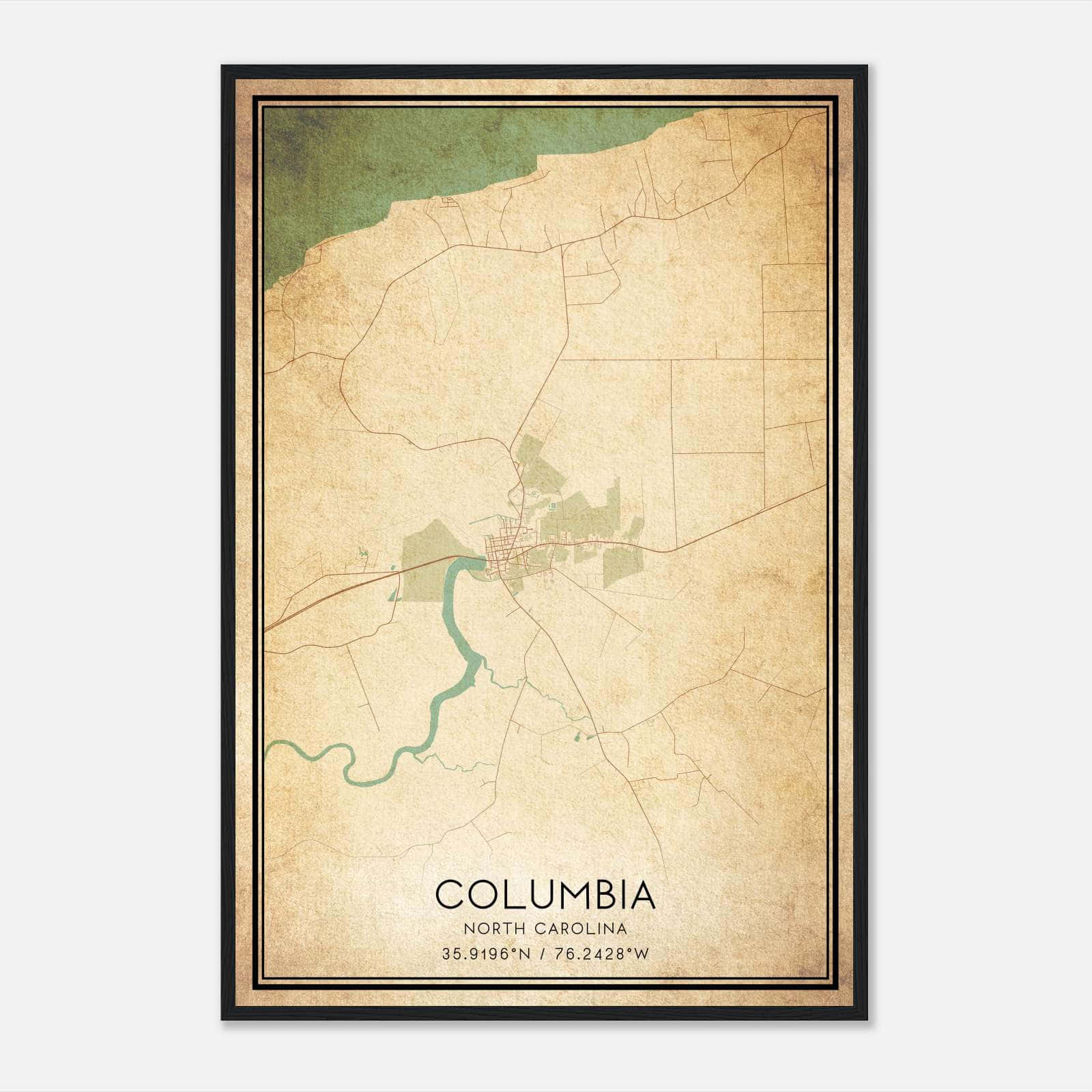 Vintage Columbia North Carolina Map Poster, Columbia NC City Road Wall Art Print Vintage Columbia North Carolina Map Poster, Columbia NC City Road Wall Art Print
