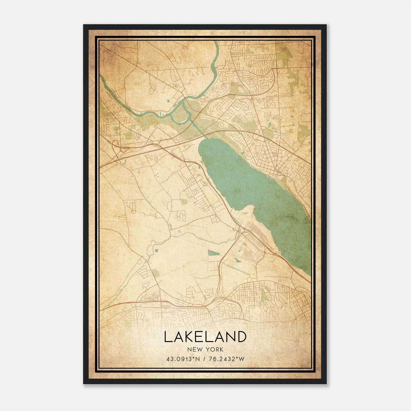 Vintage Lakeland New York Map Poster, Lakeland NY City Road Wall Art Print Vintage Lakeland New York Map Poster, Lakeland NY City Road Wall Art Print