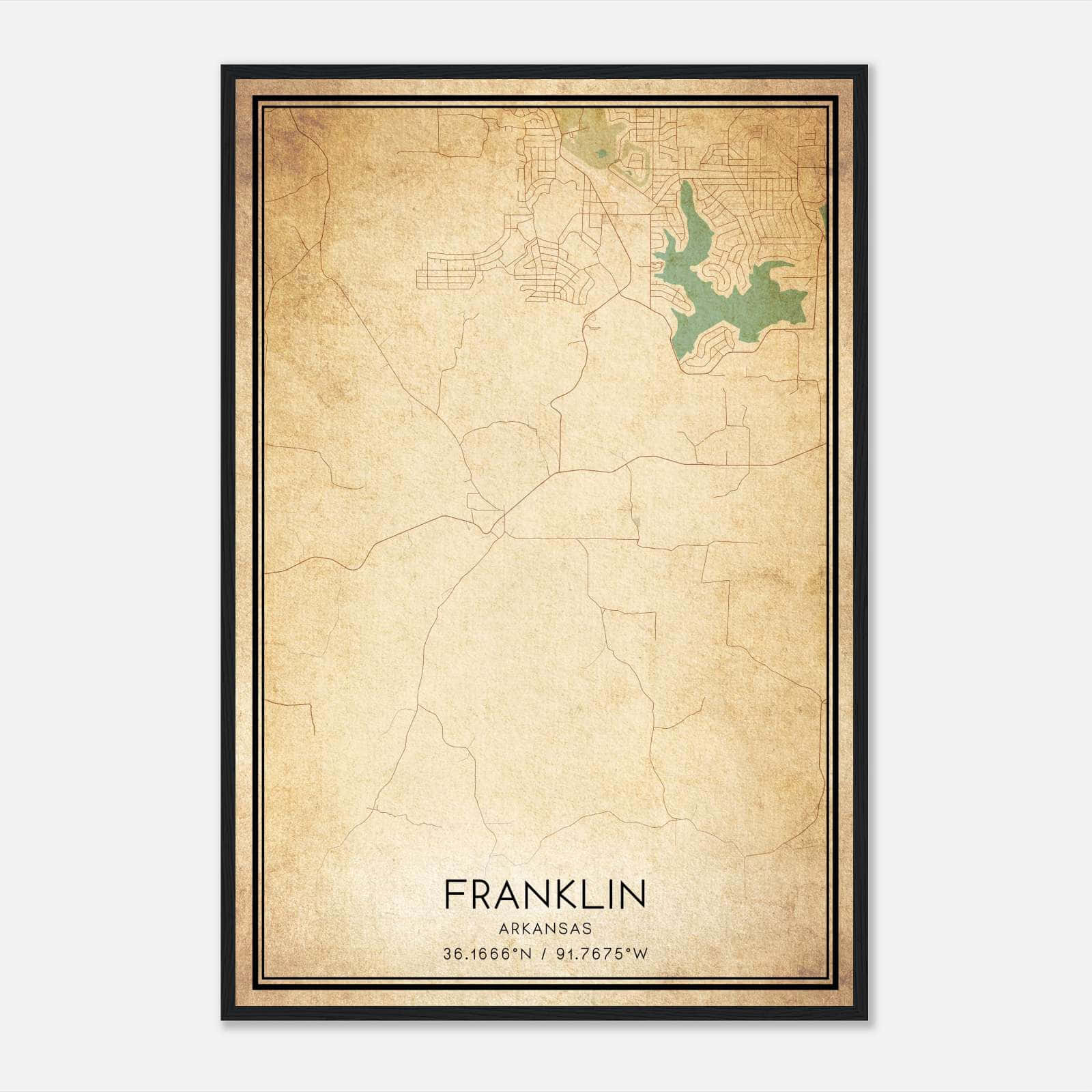 Vintage Franklin Arkansas Map Poster, Franklin AR City Road Wall Art Print Vintage Franklin Arkansas Map Poster, Franklin AR City Road Wall Art Print