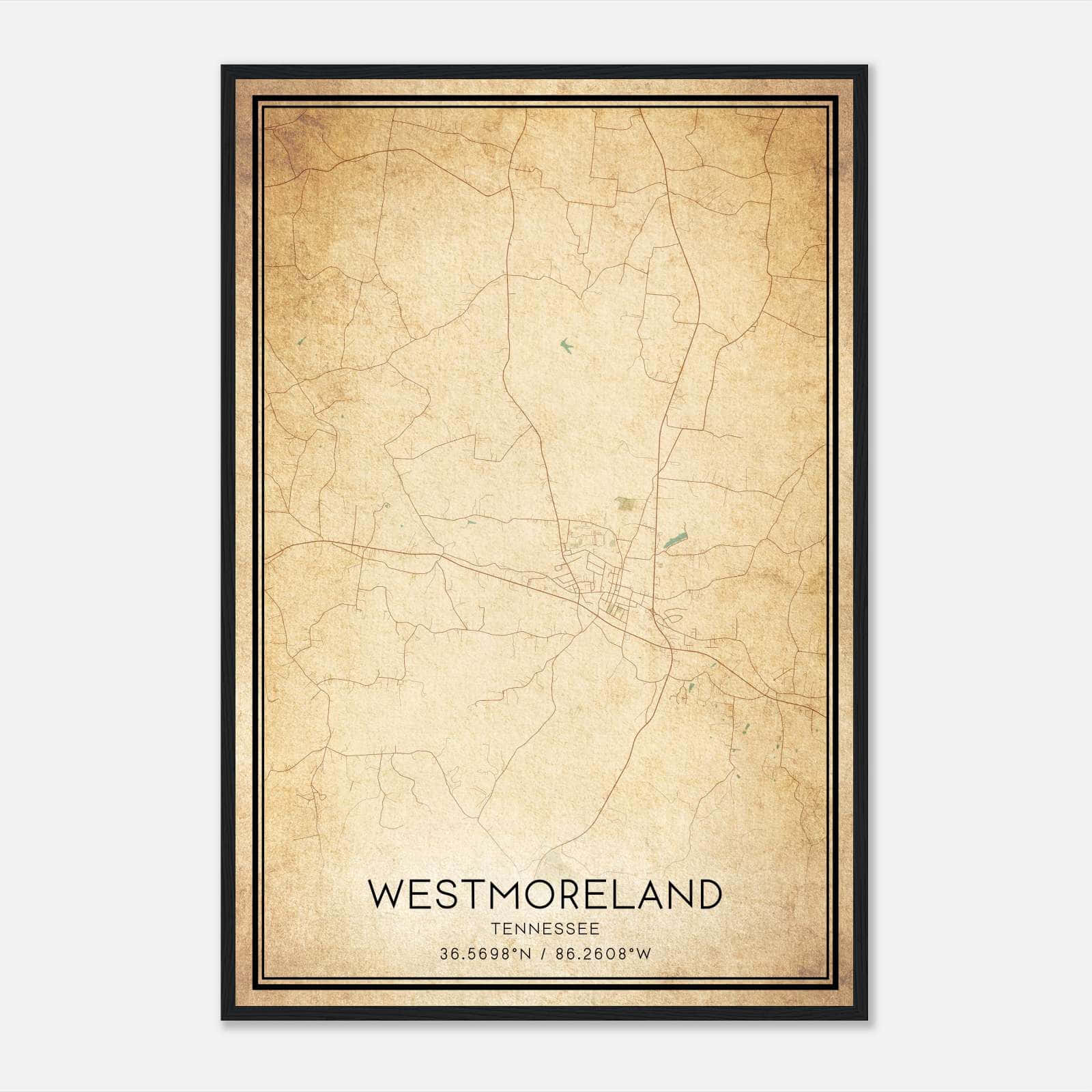 Vintage Westmoreland Tennessee Map Poster, Westmoreland TN City Road Wall Art Print Vintage Westmoreland Tennessee Map Poster, Westmoreland TN City Road Wall Art Print