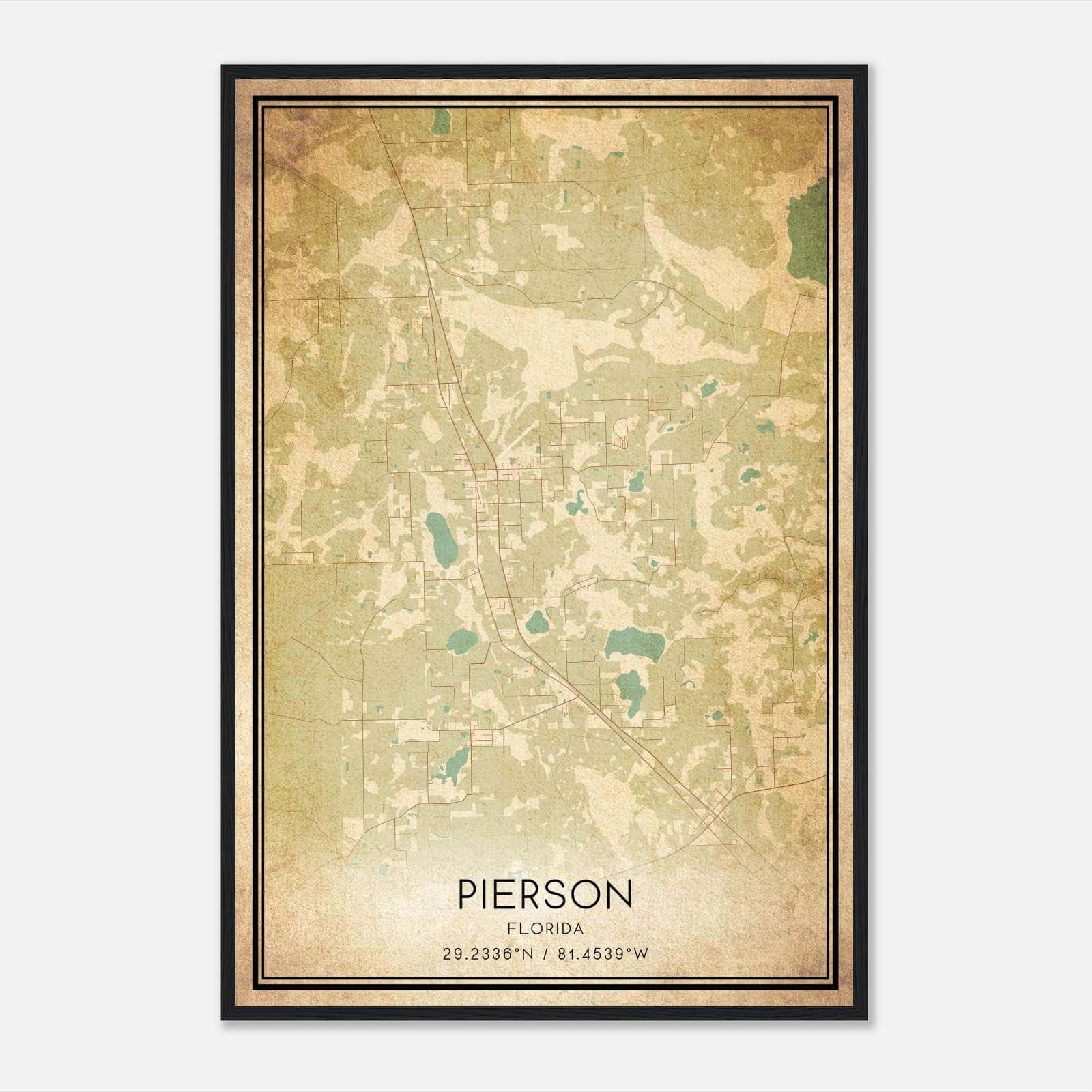 Vintage Pierson Florida Map Poster, Pierson FL City Road Wall Art Print Vintage Pierson Florida Map Poster, Pierson FL City Road Wall Art Print
