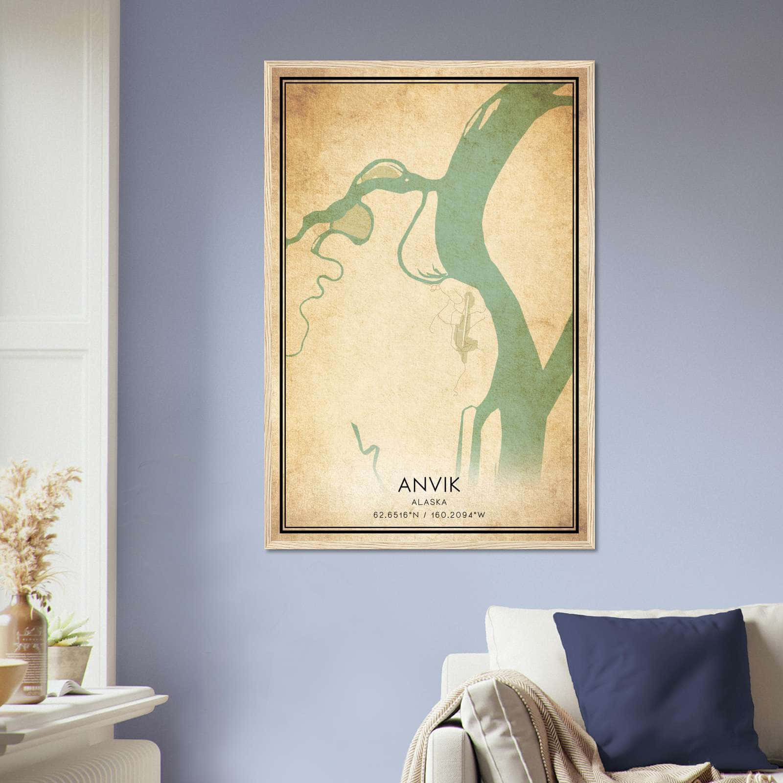Vintage Anvik Alaska Map Poster, Anvik AK City Road Wall Art Print
