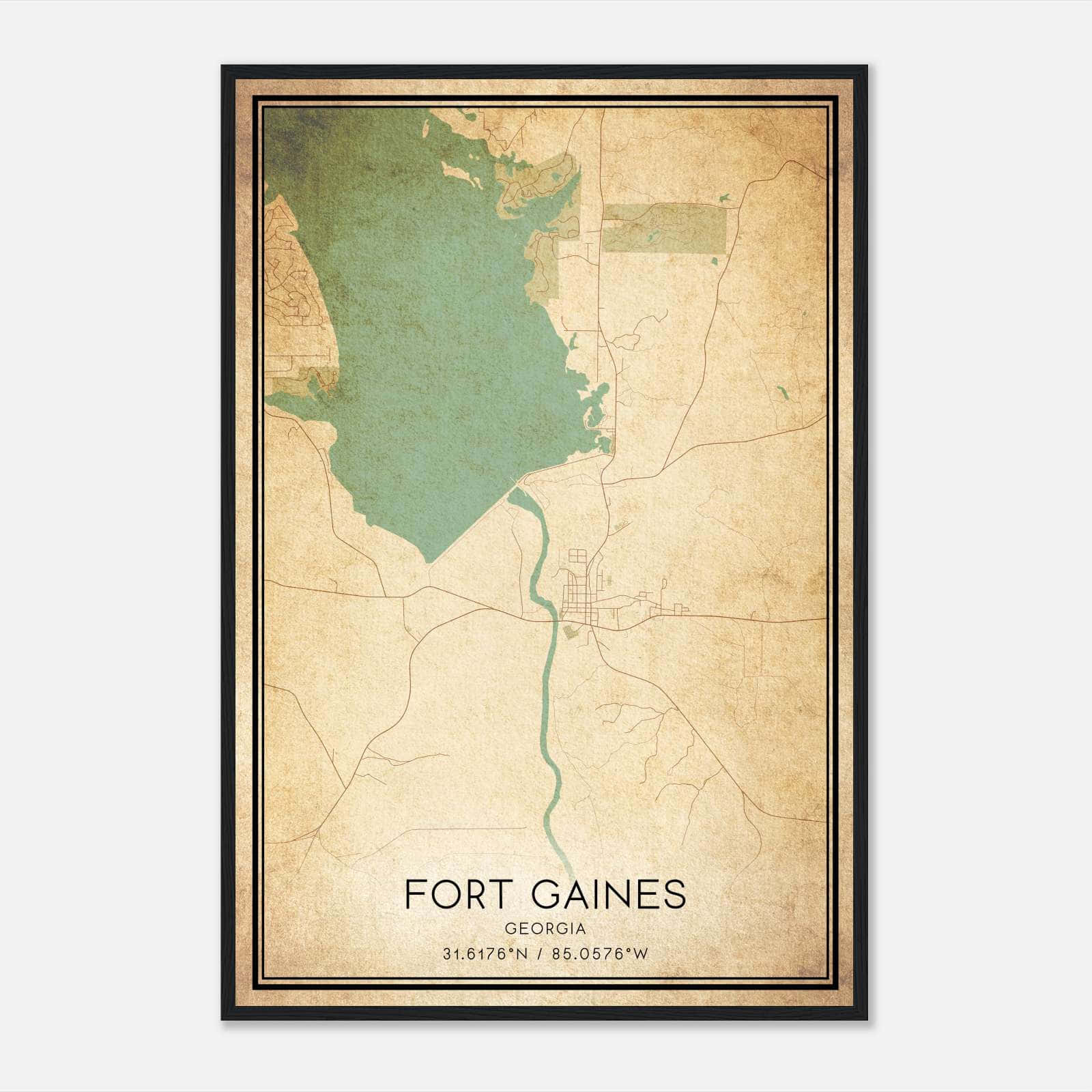 Vintage Fort Gaines Georgia Map Poster, Fort Gaines GA City Road Wall Art Print Vintage Fort Gaines Georgia Map Poster, Fort Gaines GA City Road Wall Art Print