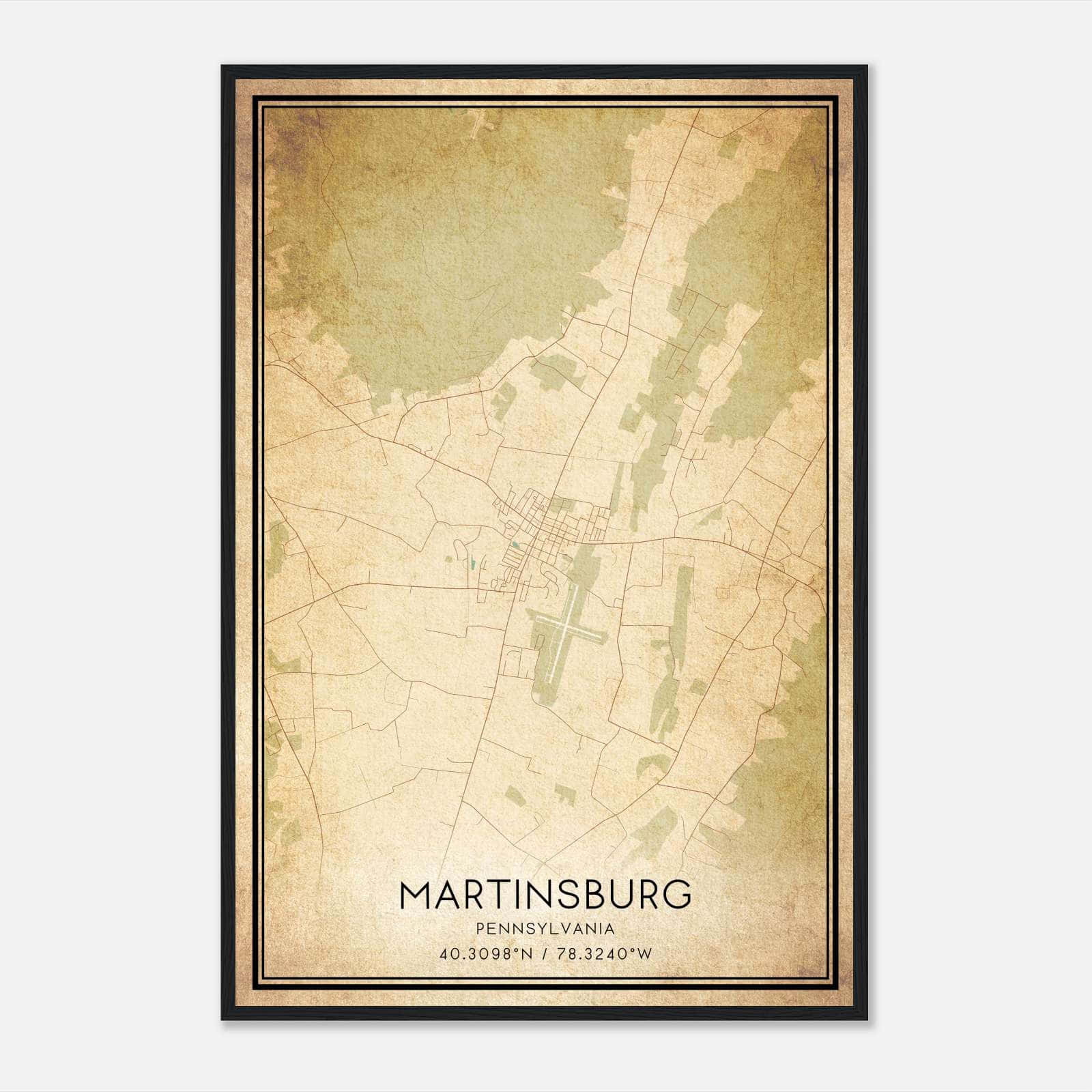 Vintage Martinsburg Pennsylvania Map Poster, Martinsburg PA City Road Wall Art Print Vintage Martinsburg Pennsylvania Map Poster, Martinsburg PA City Road Wall Art Print