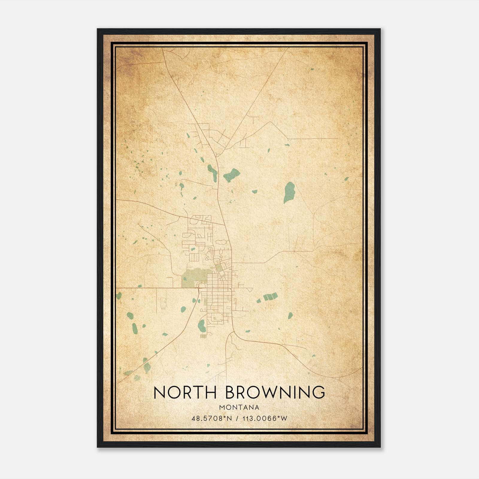 Vintage North Browning Montana Map Poster, North Browning MT City Road Wall Art Print Vintage North Browning Montana Map Poster, North Browning MT City Road Wall Art Print