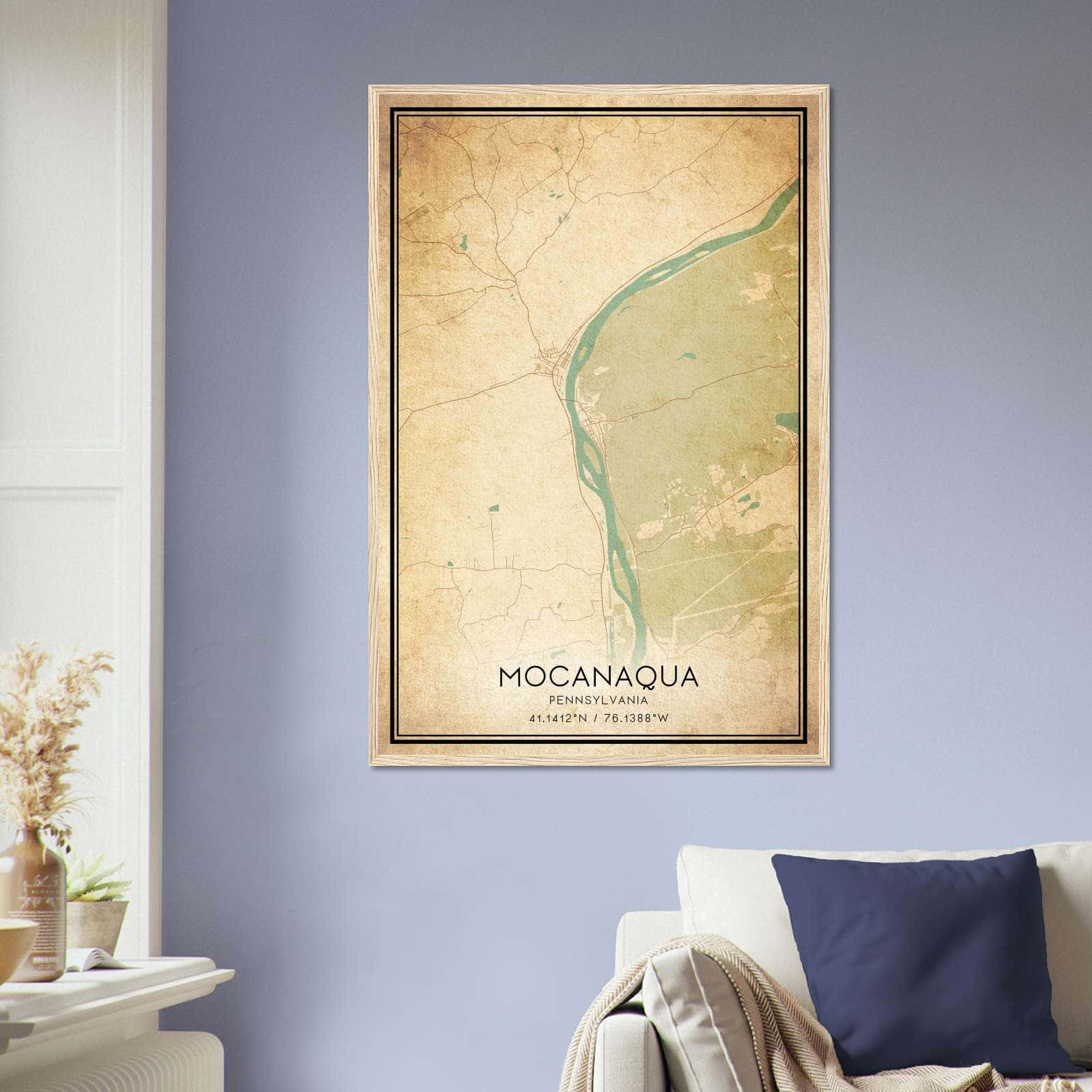 Vintage Mocanaqua Pennsylvania Map Poster, Mocanaqua PA City Road Wall Art Print