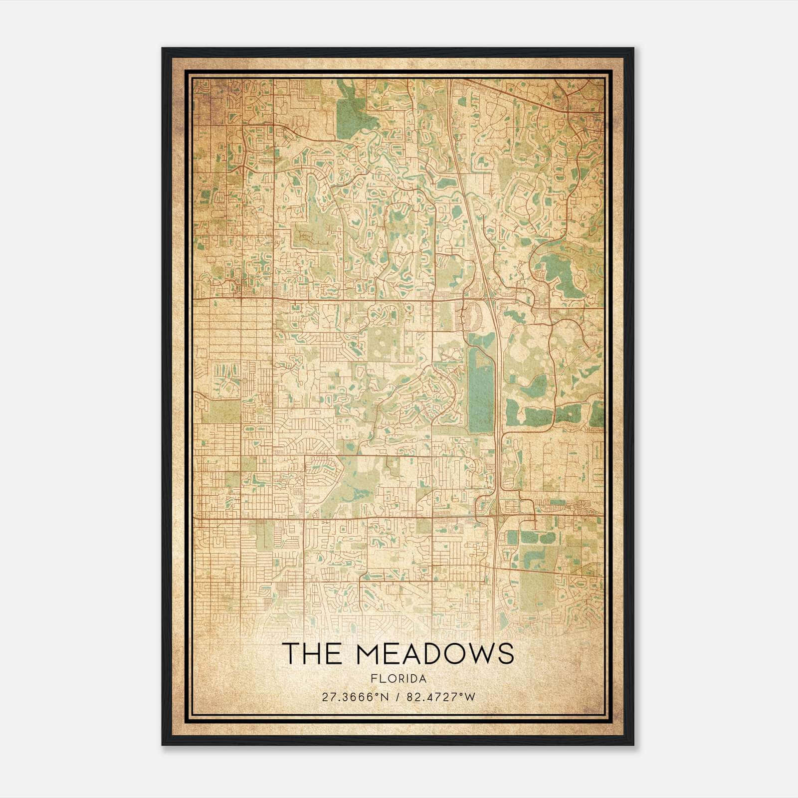 Vintage The Meadows Florida Map Poster, The Meadows FL City Road Wall Art Print Vintage The Meadows Florida Map Poster, The Meadows FL City Road Wall Art Print
