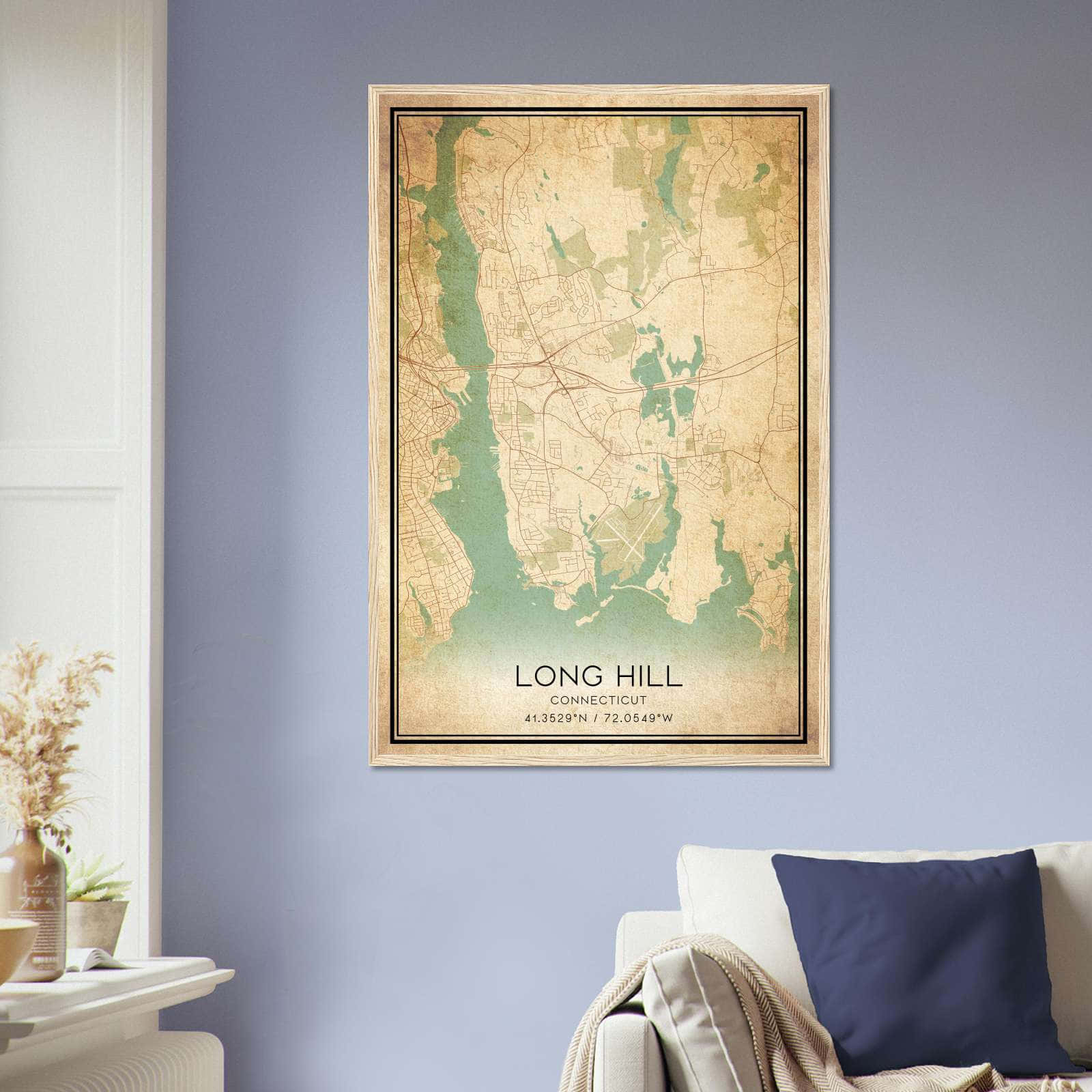 Vintage Long Hill Connecticut Map Poster, Long Hill CT City Road Wall Art Print