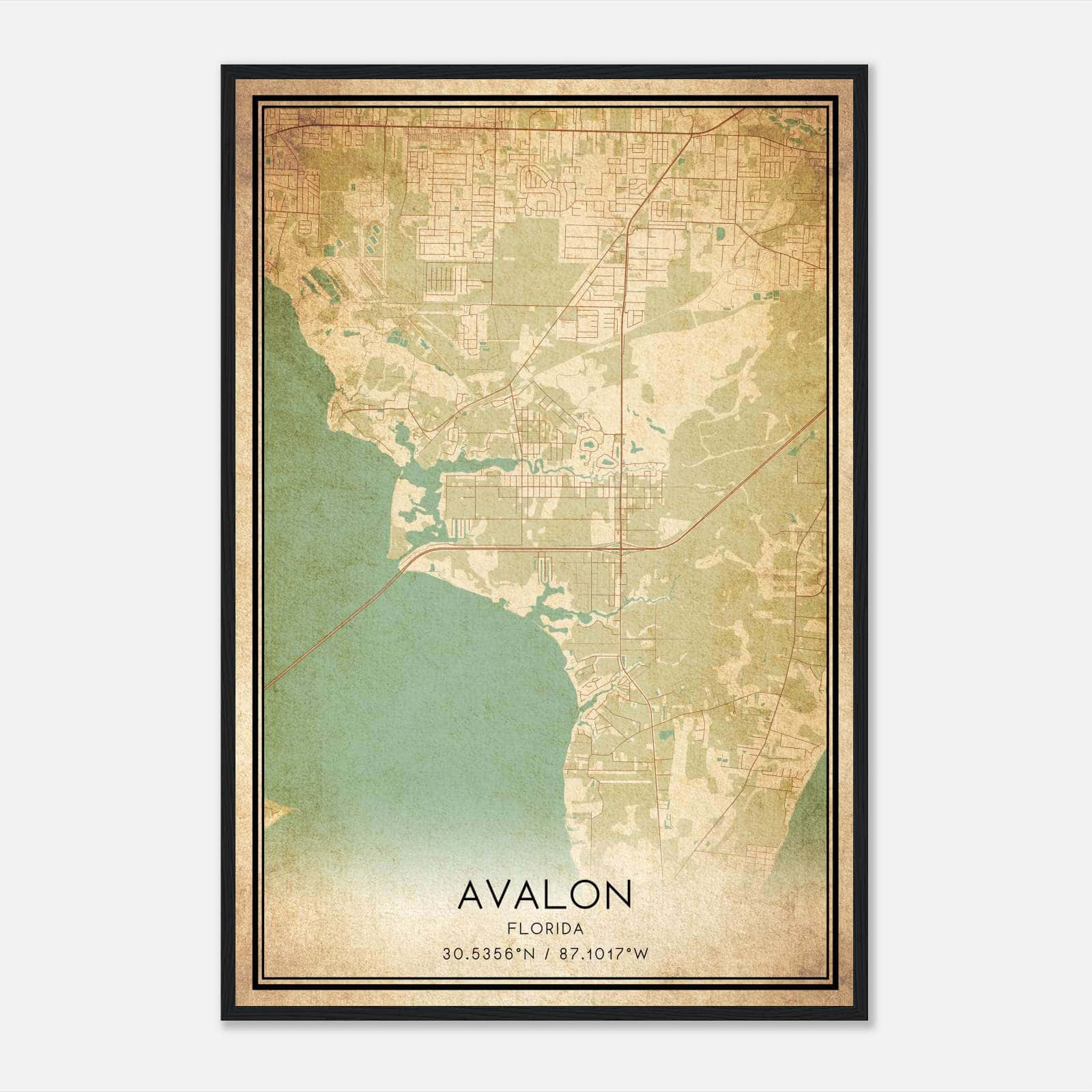 Vintage Avalon Florida Map Poster, Avalon FL City Road Wall Art Print Vintage Avalon Florida Map Poster, Avalon FL City Road Wall Art Print