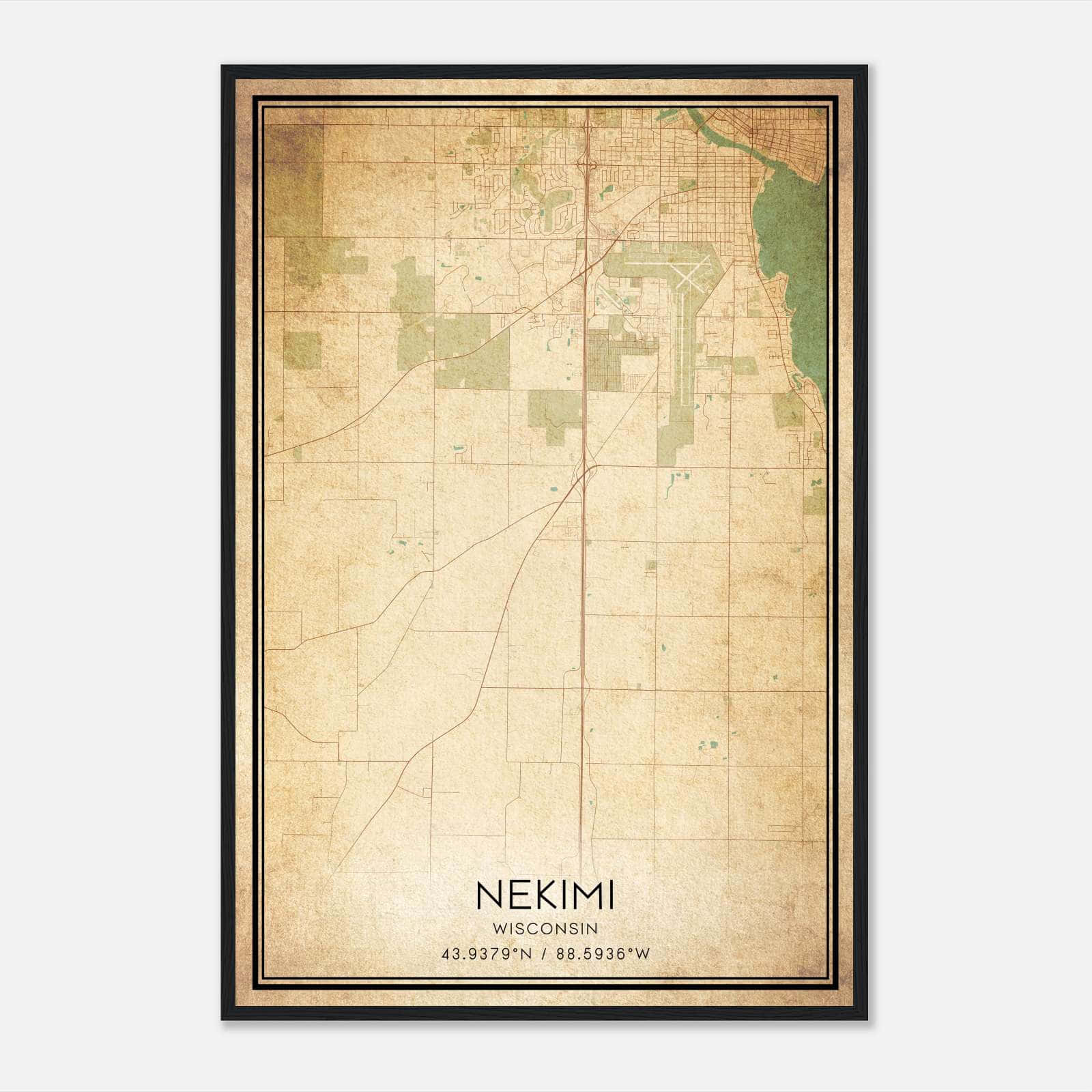 Vintage Nekimi Wisconsin Map Poster, Nekimi WI City Road Wall Art Print Vintage Nekimi Wisconsin Map Poster, Nekimi WI City Road Wall Art Print