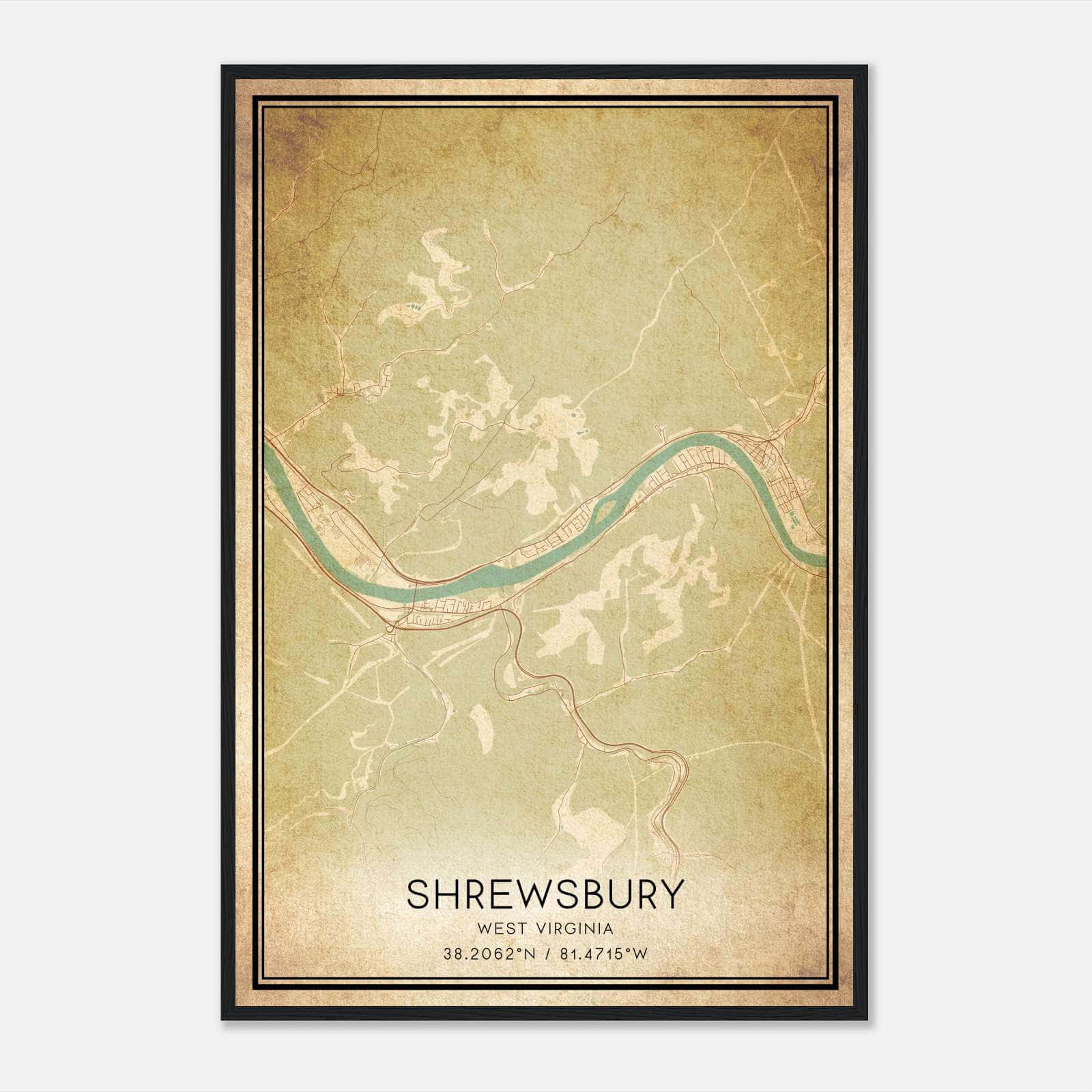 Vintage Shrewsbury West Virginia Map Poster, Shrewsbury WV City Road Wall Art Print Vintage Shrewsbury West Virginia Map Poster, Shrewsbury WV City Road Wall Art Print