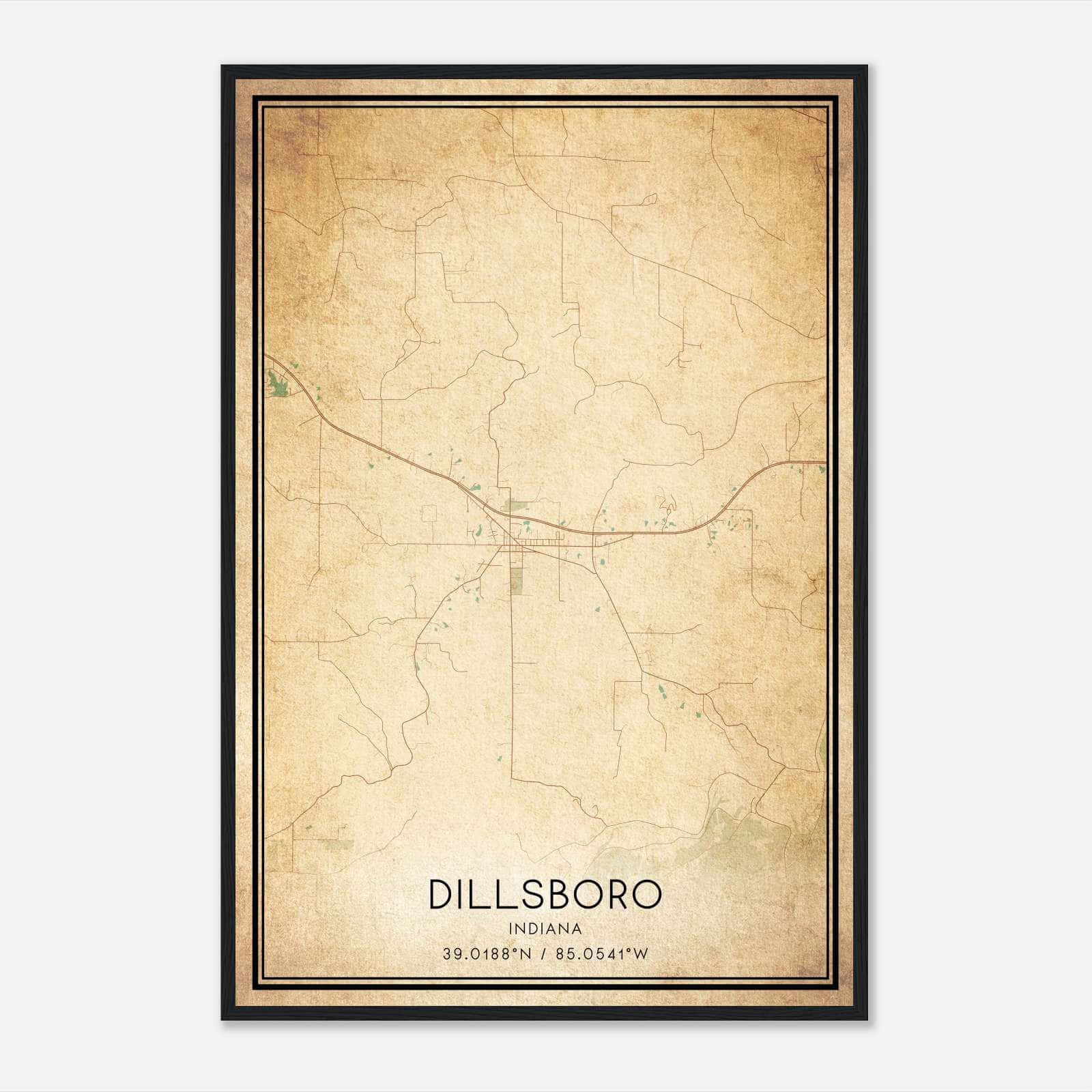 Vintage Dillsboro Indiana Map Poster, Dillsboro IN City Road Wall Art Print Vintage Dillsboro Indiana Map Poster, Dillsboro IN City Road Wall Art Print