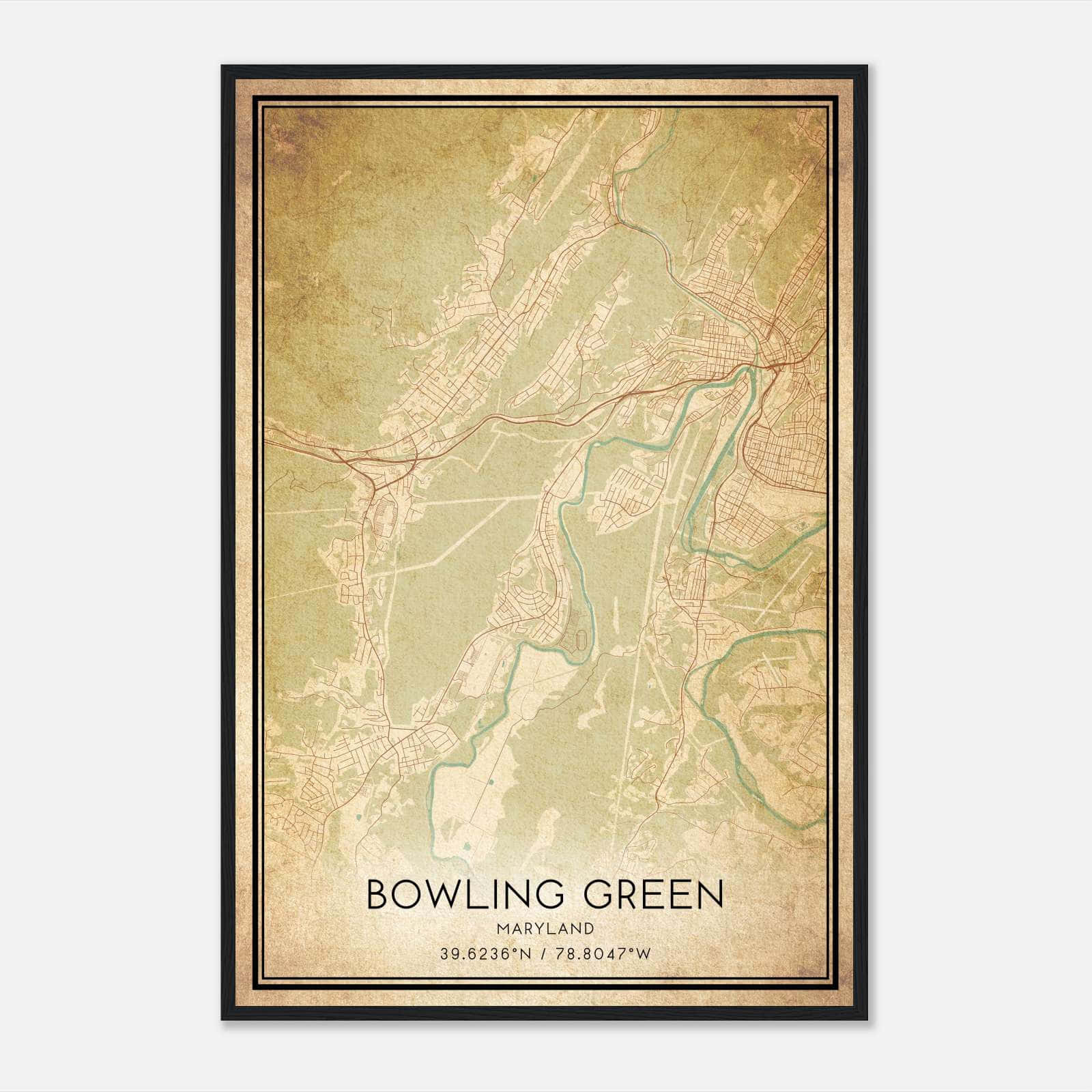 Vintage Bowling Green Maryland Map Poster, Bowling Green MD City Road Wall Art Print Vintage Bowling Green Maryland Map Poster, Bowling Green MD City Road Wall Art Print