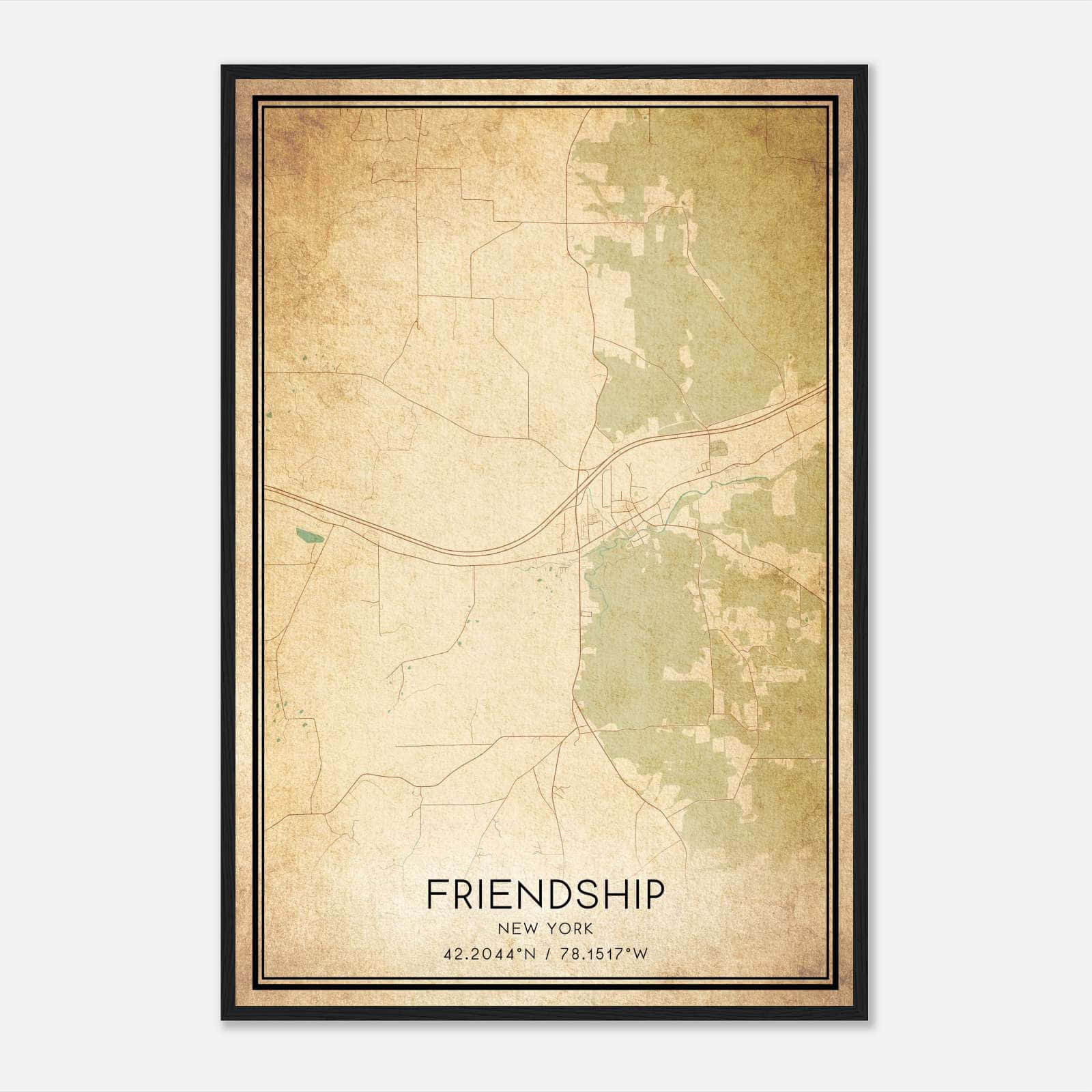 Vintage Friendship New York Map Poster, Friendship NY City Road Wall Art Print Vintage Friendship New York Map Poster, Friendship NY City Road Wall Art Print