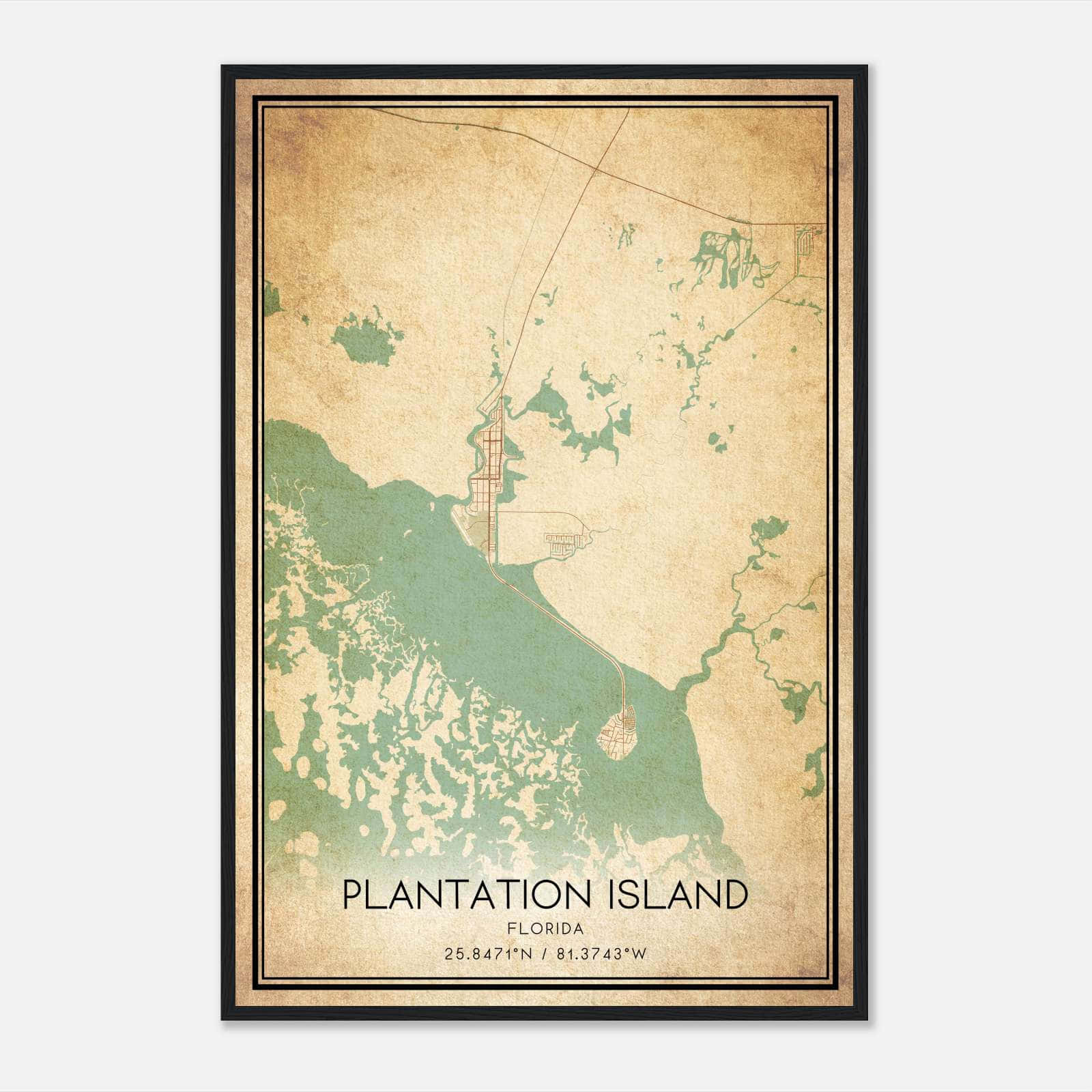 Vintage Plantation Island Florida Map Poster, Plantation Island FL City Road Wall Art Print Vintage Plantation Island Florida Map Poster, Plantation Island FL City Road Wall Art Print