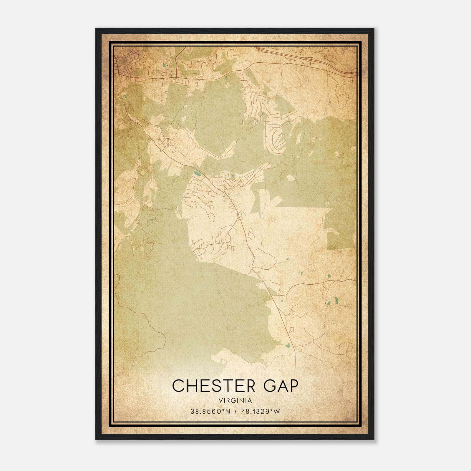 Vintage Chester Gap Virginia Map Poster, Chester Gap VA City Road Wall Art Print Vintage Chester Gap Virginia Map Poster, Chester Gap VA City Road Wall Art Print