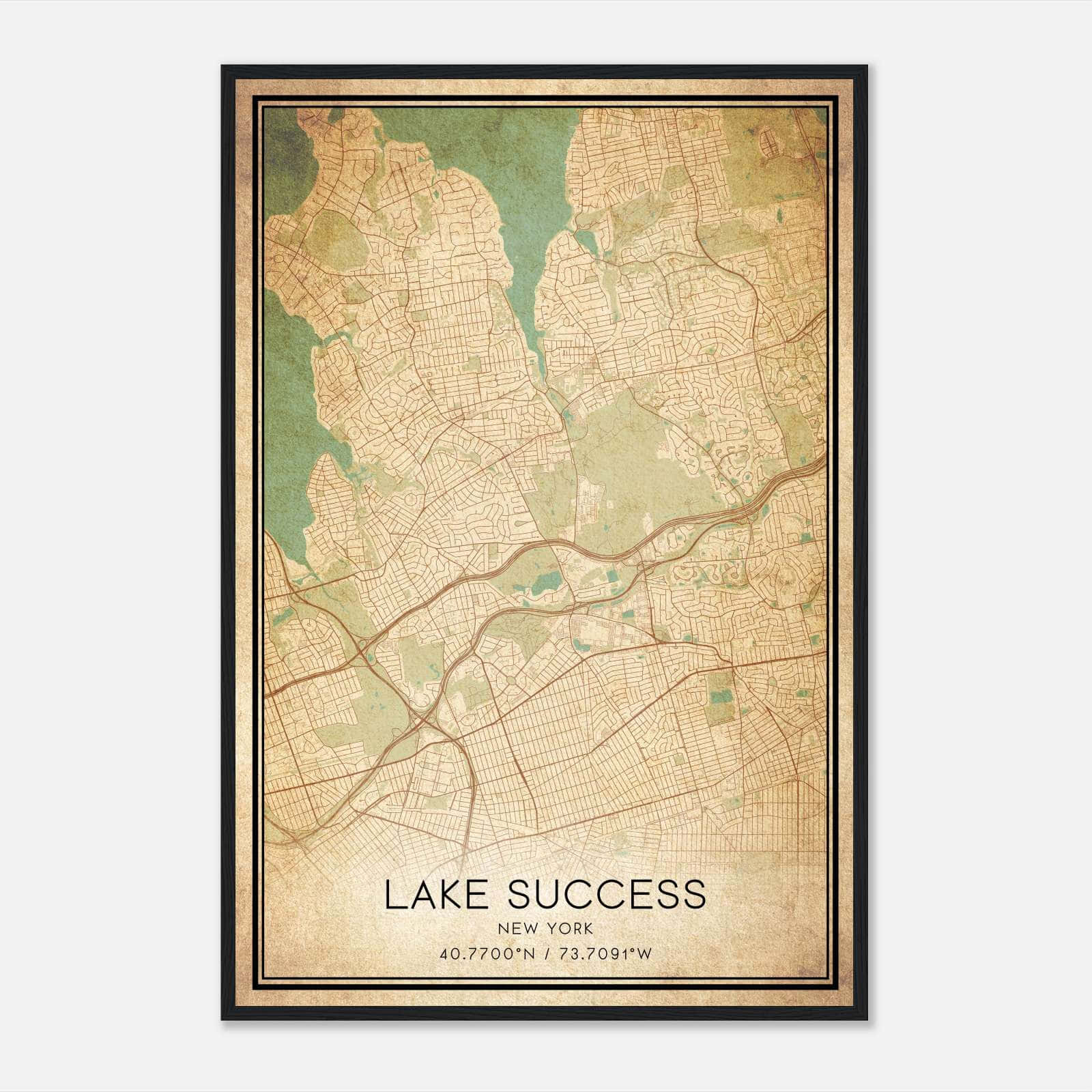 Vintage Lake Success New York Map Poster, Lake Success NY City Road Wall Art Print Vintage Lake Success New York Map Poster, Lake Success NY City Road Wall Art Print