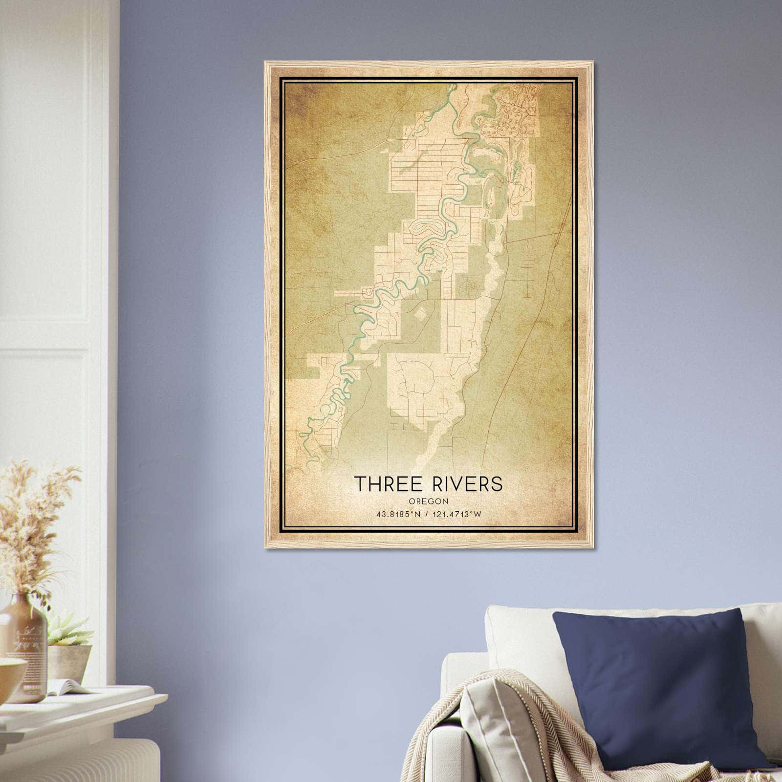 Vintage Three Rivers Oregon Map Poster, Three Rivers OR City Road Wall Art Print
