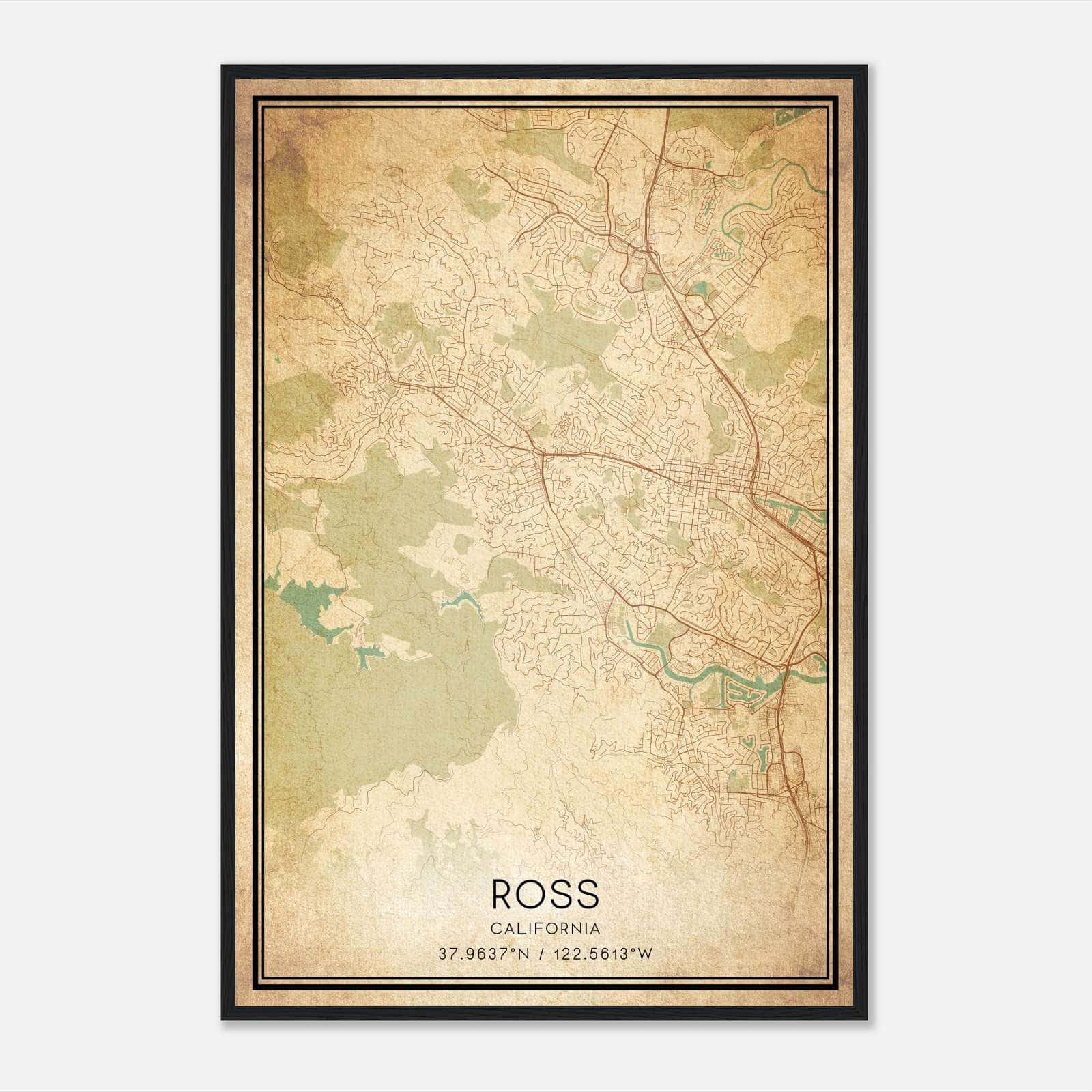Vintage Ross California Map Poster, Ross CA City Road Wall Art Print Vintage Ross California Map Poster, Ross CA City Road Wall Art Print