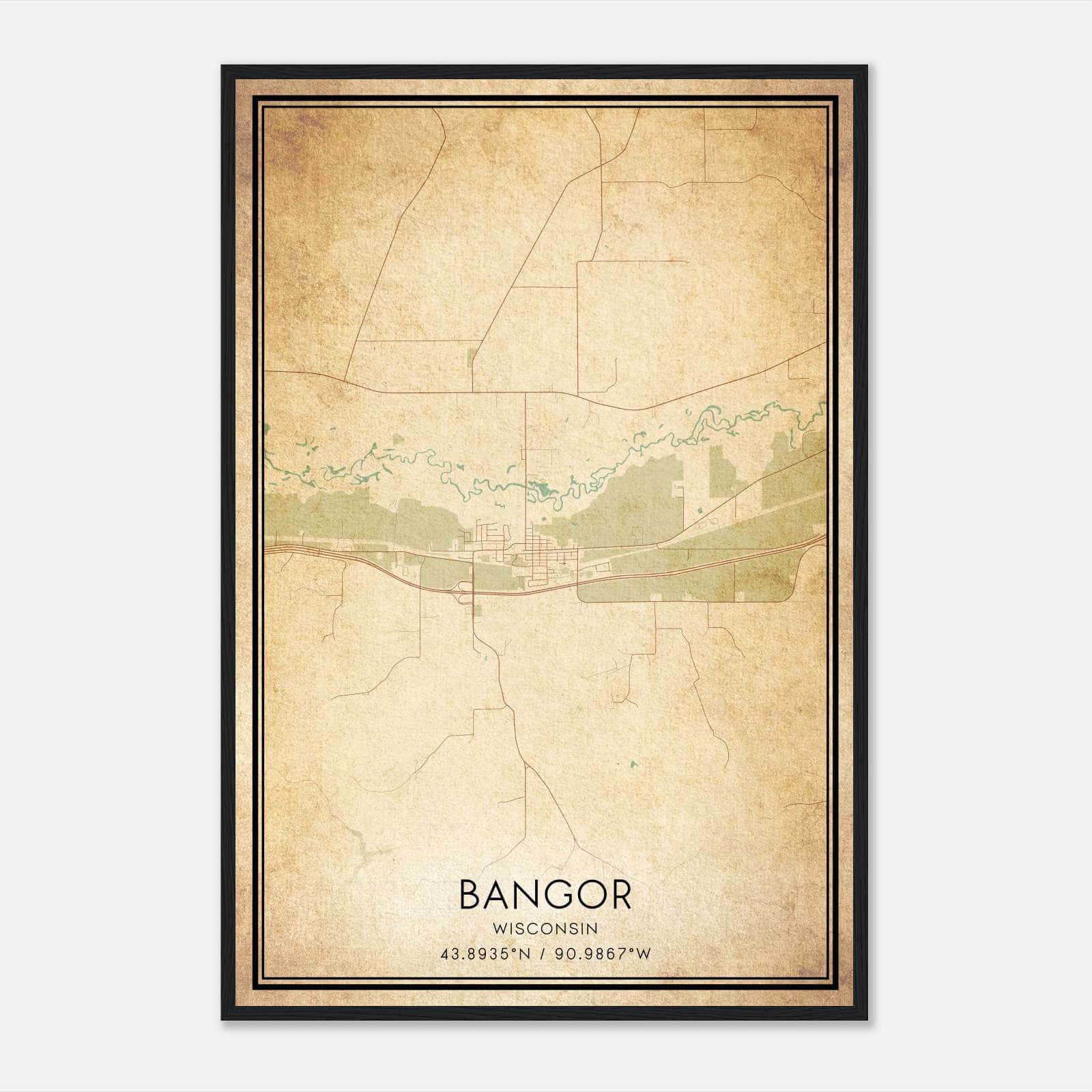 Vintage Bangor Wisconsin Map Poster, Bangor WI City Road Wall Art Print Vintage Bangor Wisconsin Map Poster, Bangor WI City Road Wall Art Print