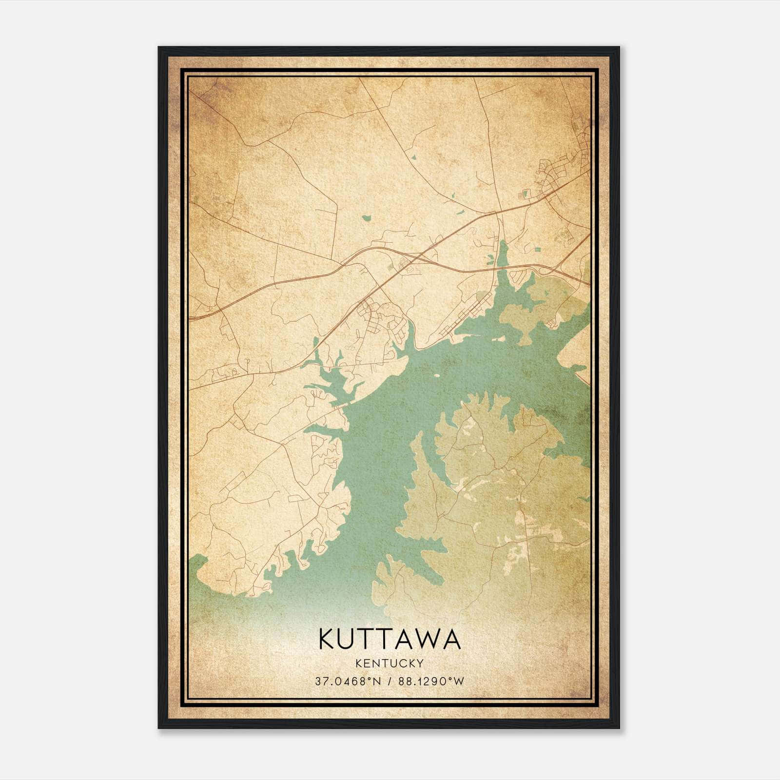 Vintage Kuttawa Kentucky Map Poster, Kuttawa KY City Road Wall Art Print Vintage Kuttawa Kentucky Map Poster, Kuttawa KY City Road Wall Art Print