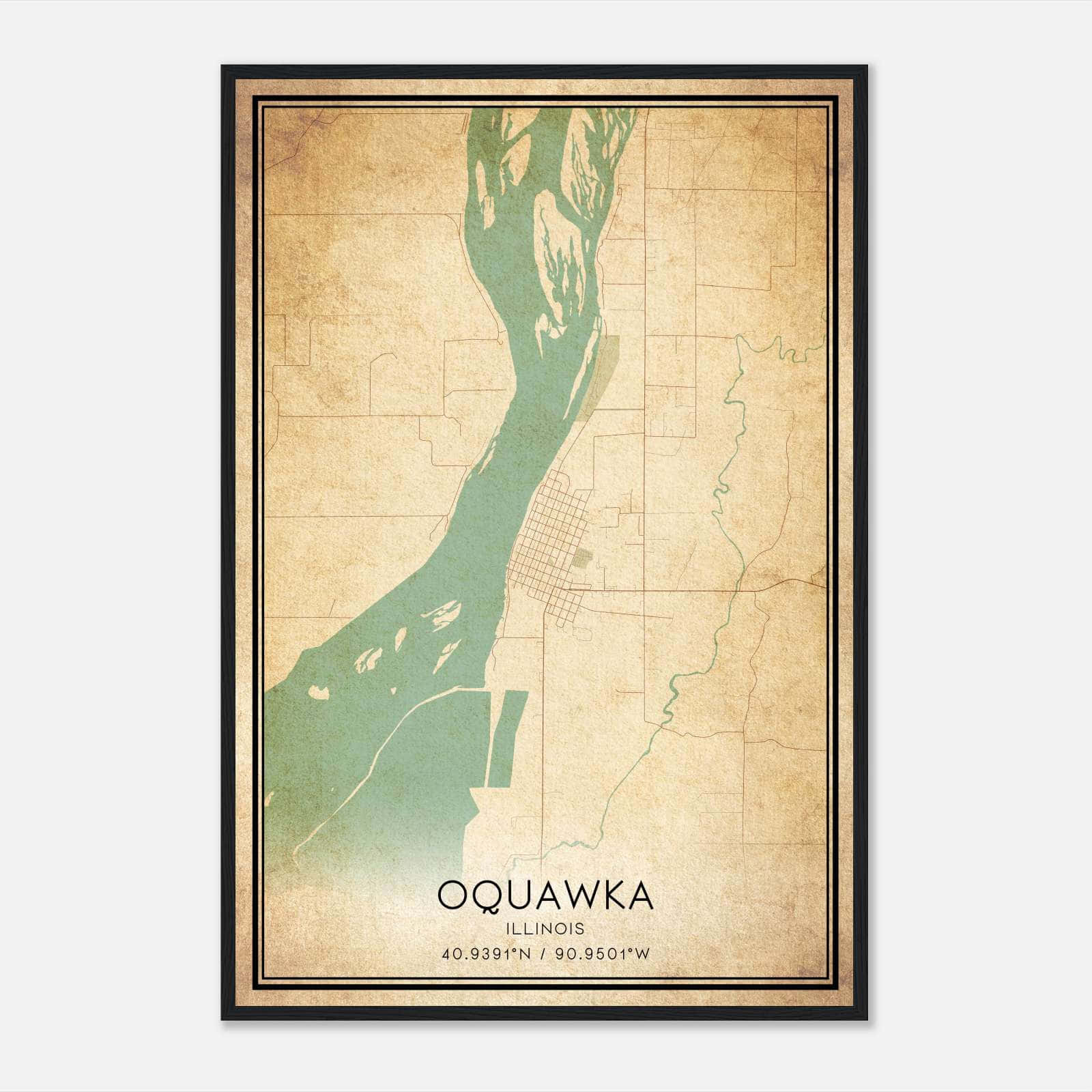 Vintage Oquawka Illinois Map Poster, Oquawka IL City Road Wall Art Print Vintage Oquawka Illinois Map Poster, Oquawka IL City Road Wall Art Print
