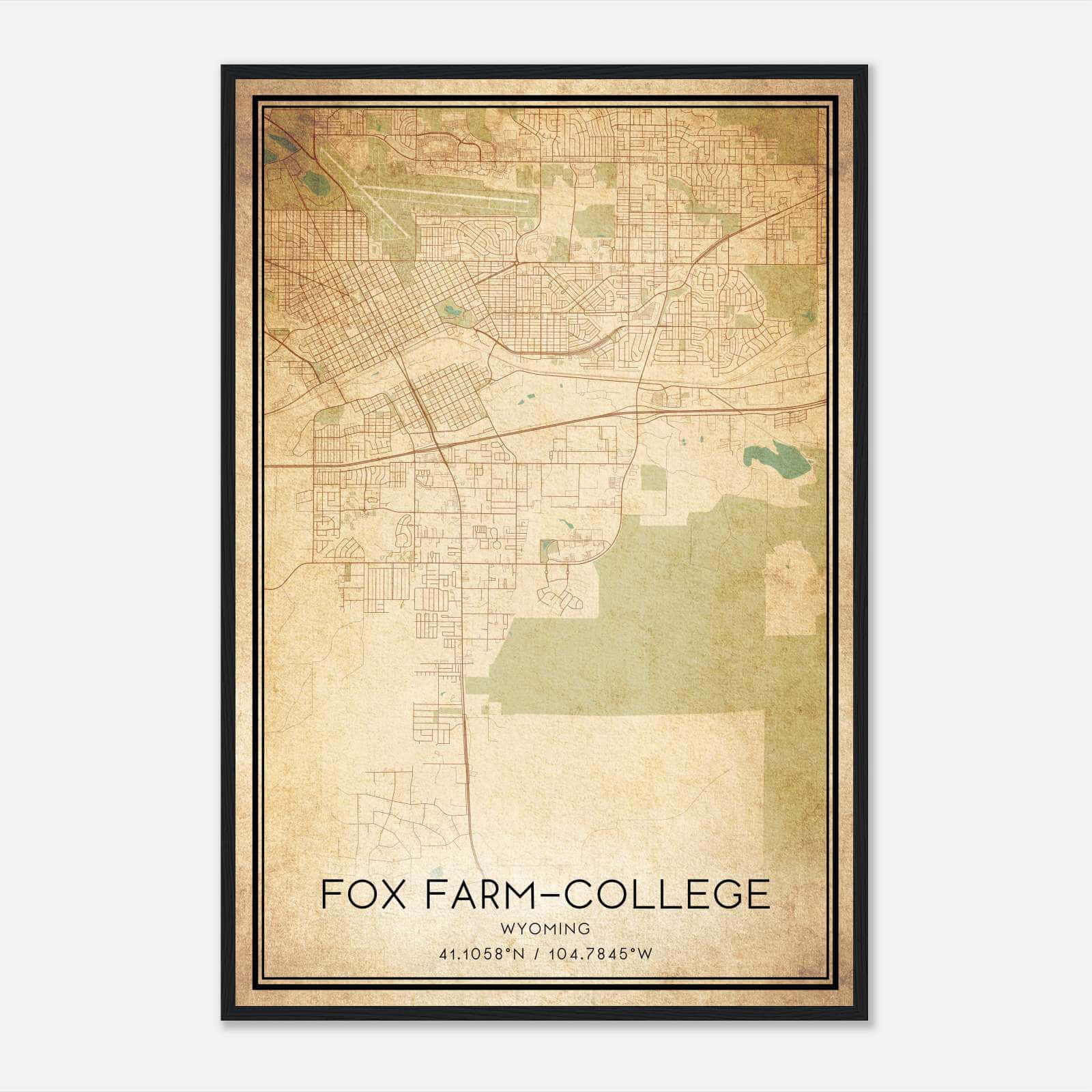 Vintage Fox Farm-College Wyoming Map Poster, Fox Farm-College WY City Road Wall Art Print Vintage Fox Farm-College Wyoming Map Poster, Fox Farm-College WY City Road Wall Art Print