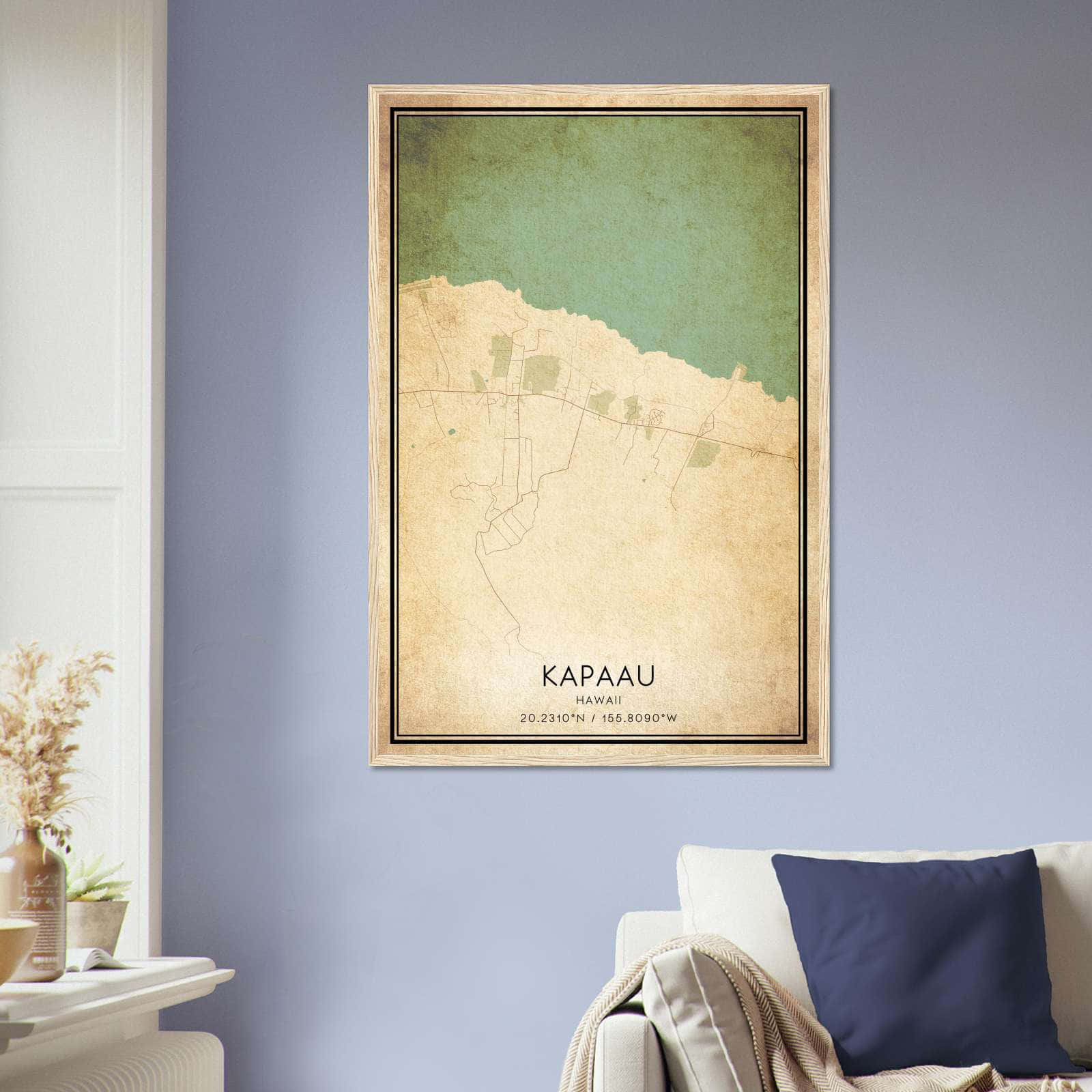 Vintage Kapaau Hawaii Map Poster, Kapaau HI City Road Wall Art Print