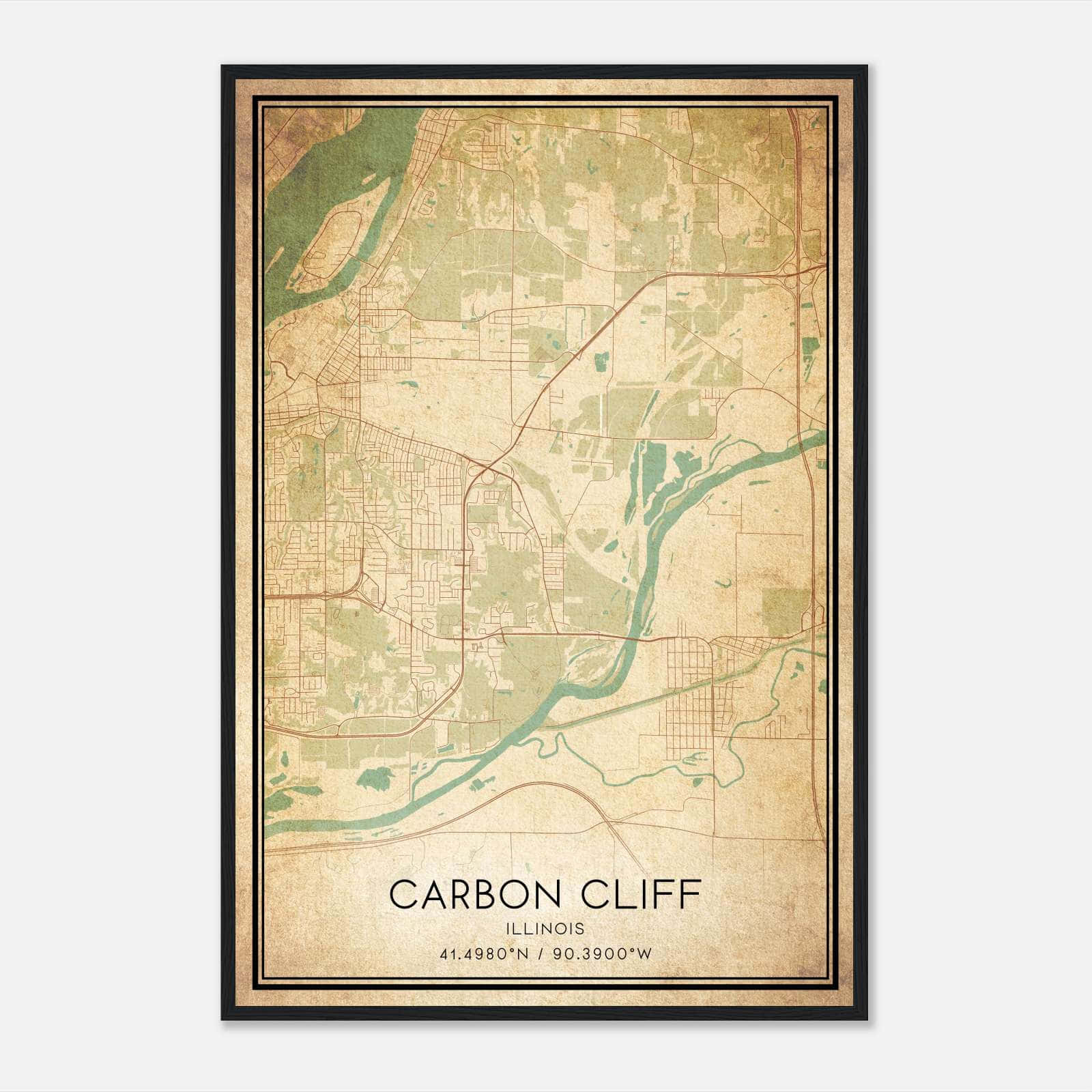 Vintage Carbon Cliff Illinois Map Poster, Carbon Cliff IL City Road Wall Art Print Vintage Carbon Cliff Illinois Map Poster, Carbon Cliff IL City Road Wall Art Print
