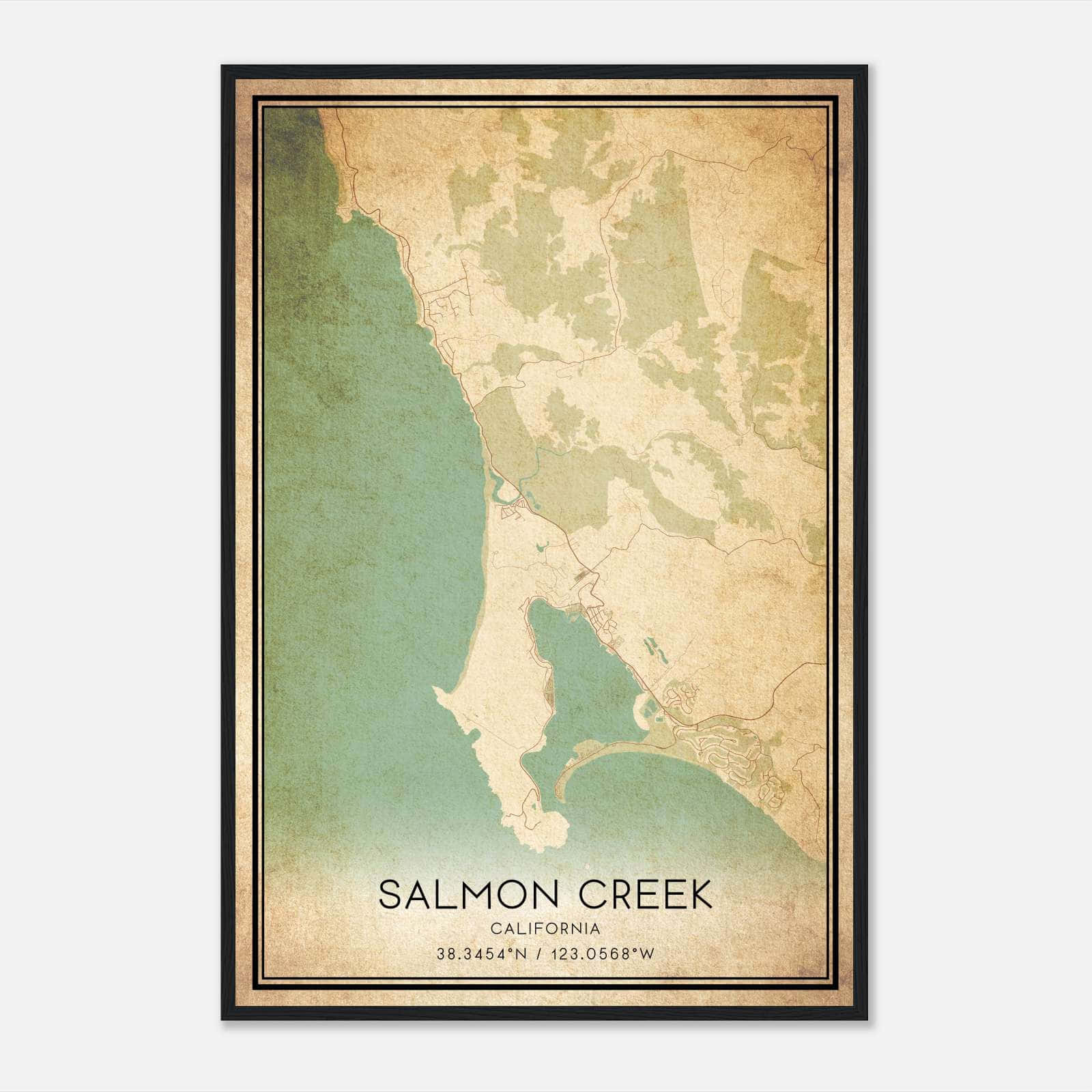 Vintage Salmon Creek California Map Poster, Salmon Creek CA City Road Wall Art Print Vintage Salmon Creek California Map Poster, Salmon Creek CA City Road Wall Art Print